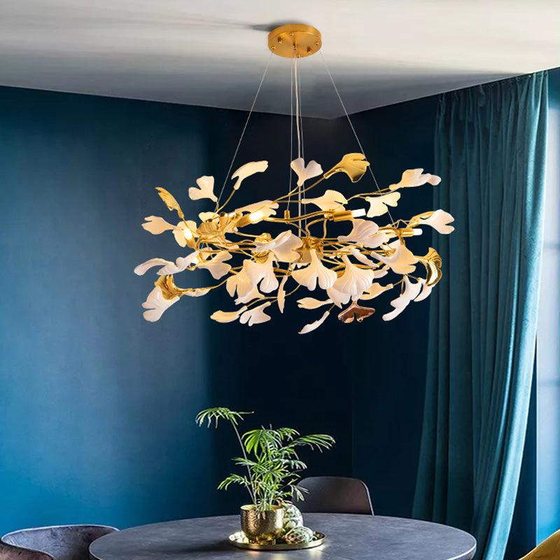 Aurora Chandelier Ginkgo Leaf Ceramic Sculptural - Blowlighting