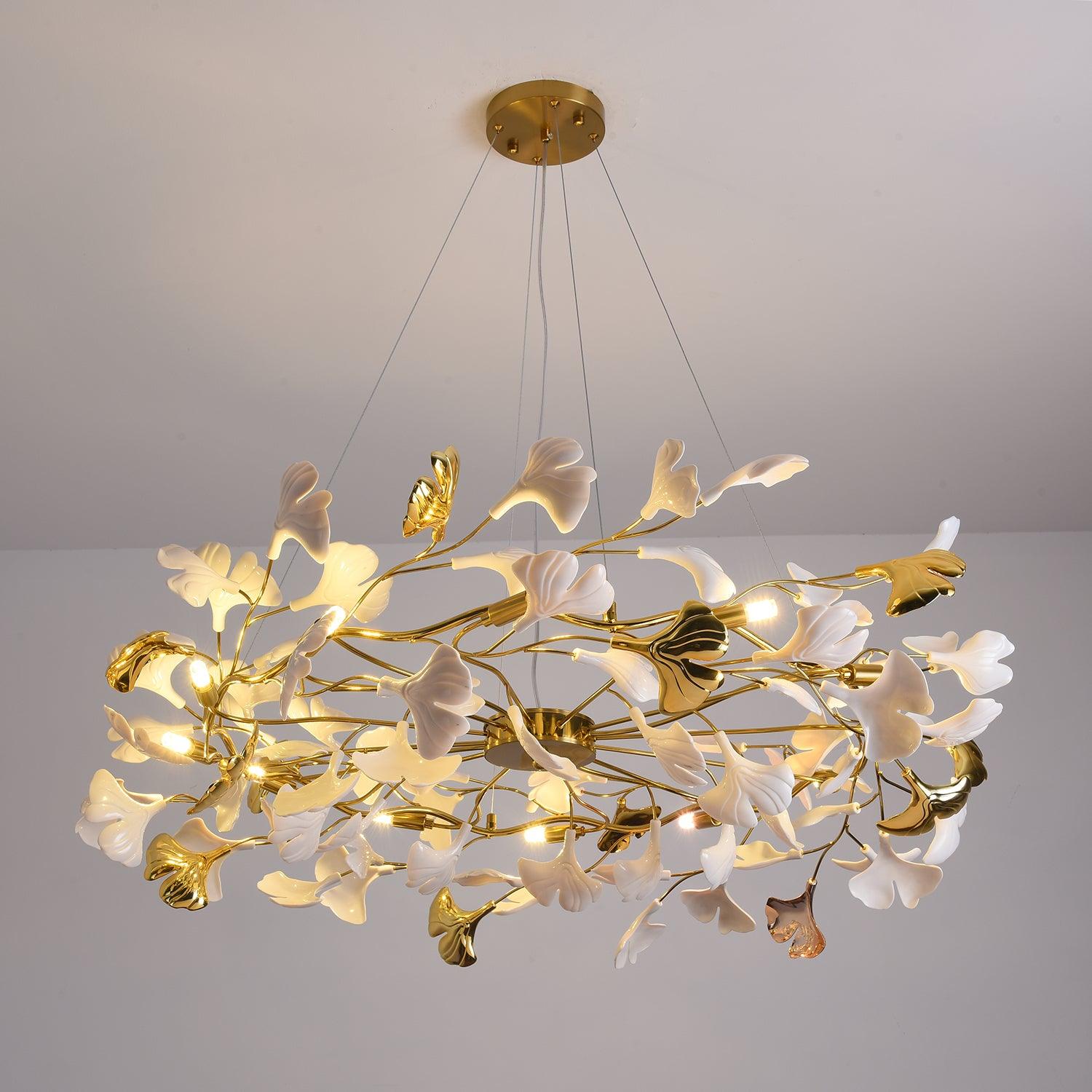 Aurora Chandelier Ginkgo Leaf Ceramic Sculptural - Blowlighting