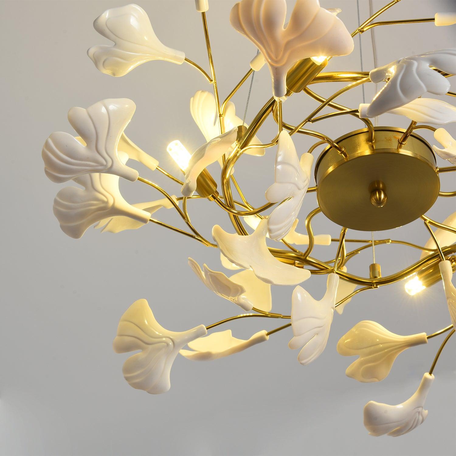 Aurora Chandelier Ginkgo Leaf Ceramic Sculptural - Blowlighting