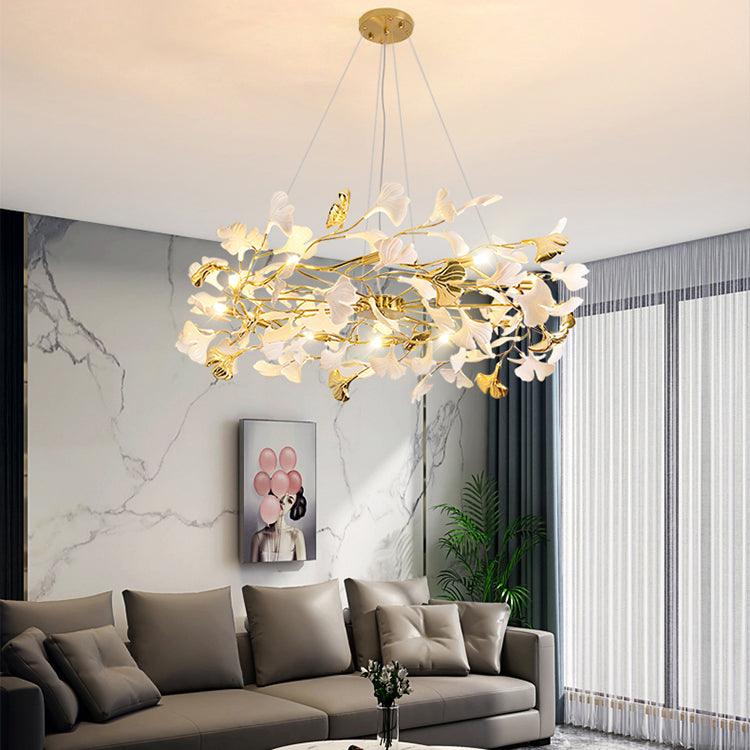 Aurora Chandelier Ginkgo Leaf Ceramic Sculptural - Blowlighting