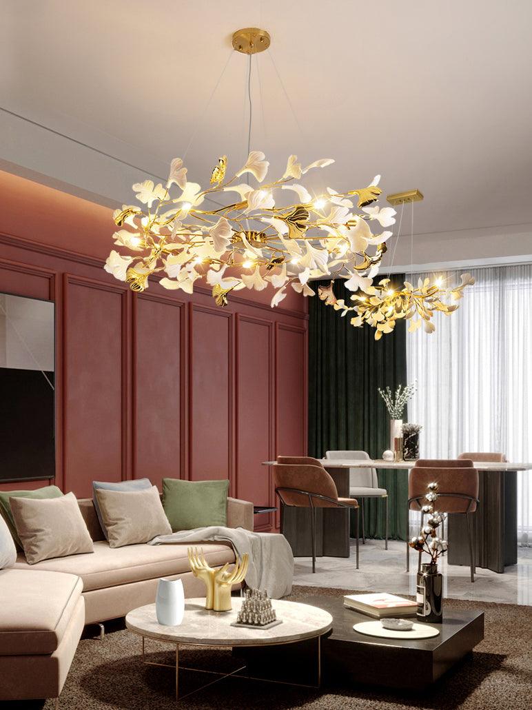 Aurora Chandelier Ginkgo Leaf Ceramic Sculptural - Blowlighting