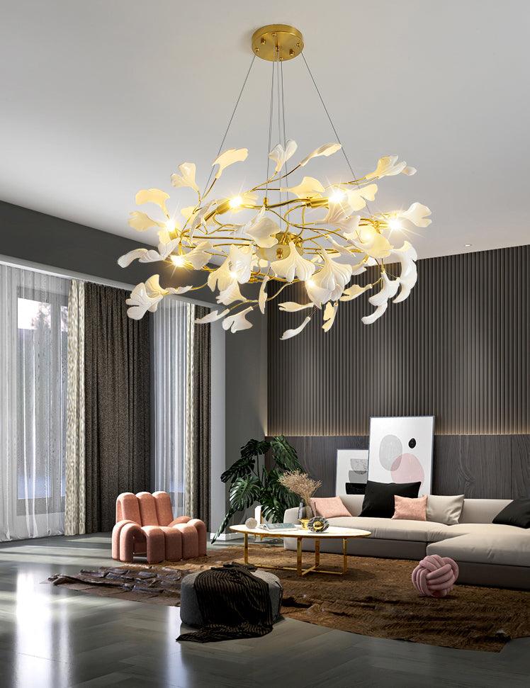 Aurora Chandelier Ginkgo Leaf Ceramic Sculptural - Blowlighting