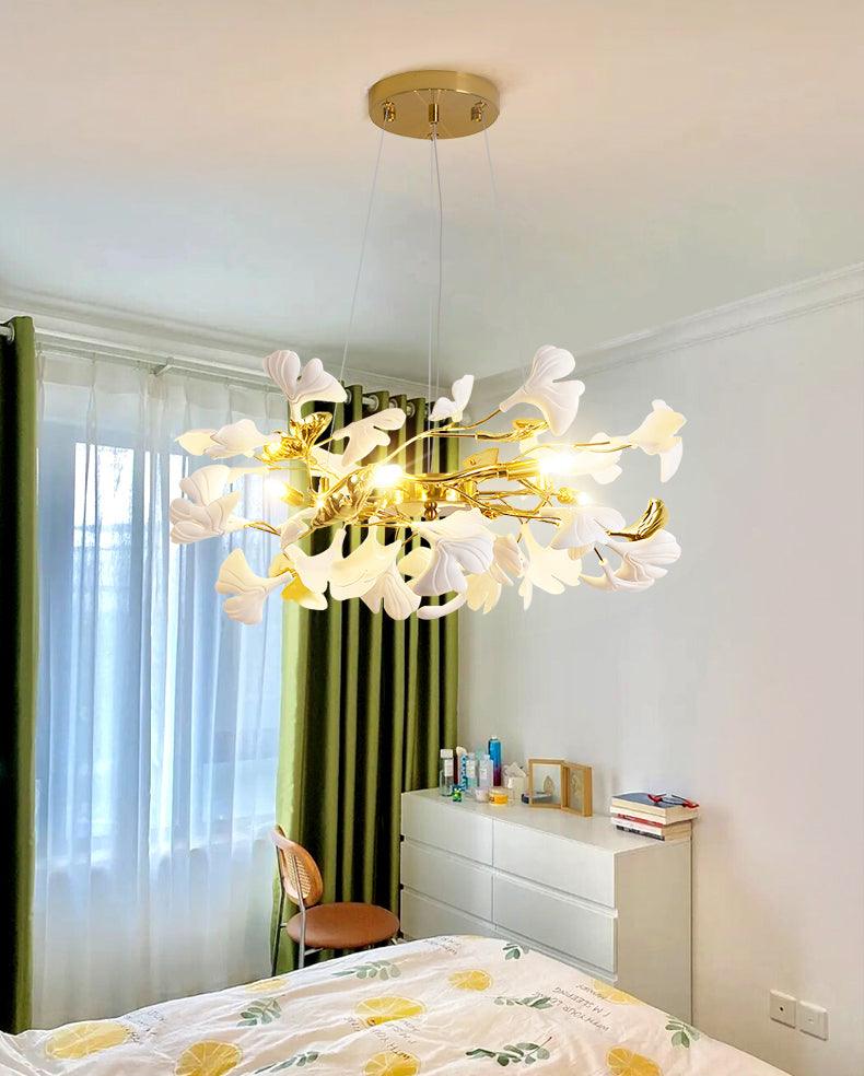 Aurora Chandelier Ginkgo Leaf Ceramic Sculptural - Blowlighting