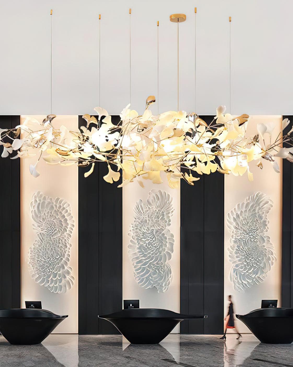Unoryra Postmodern Luxury Ginkgo Cloud Ceramics Metal Chandelier - Blowlighting