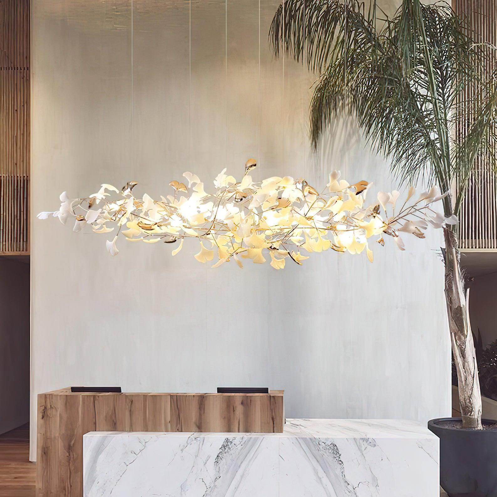 Unoryra Postmodern Luxury Ginkgo Cloud Ceramics Metal Chandelier - Blowlighting