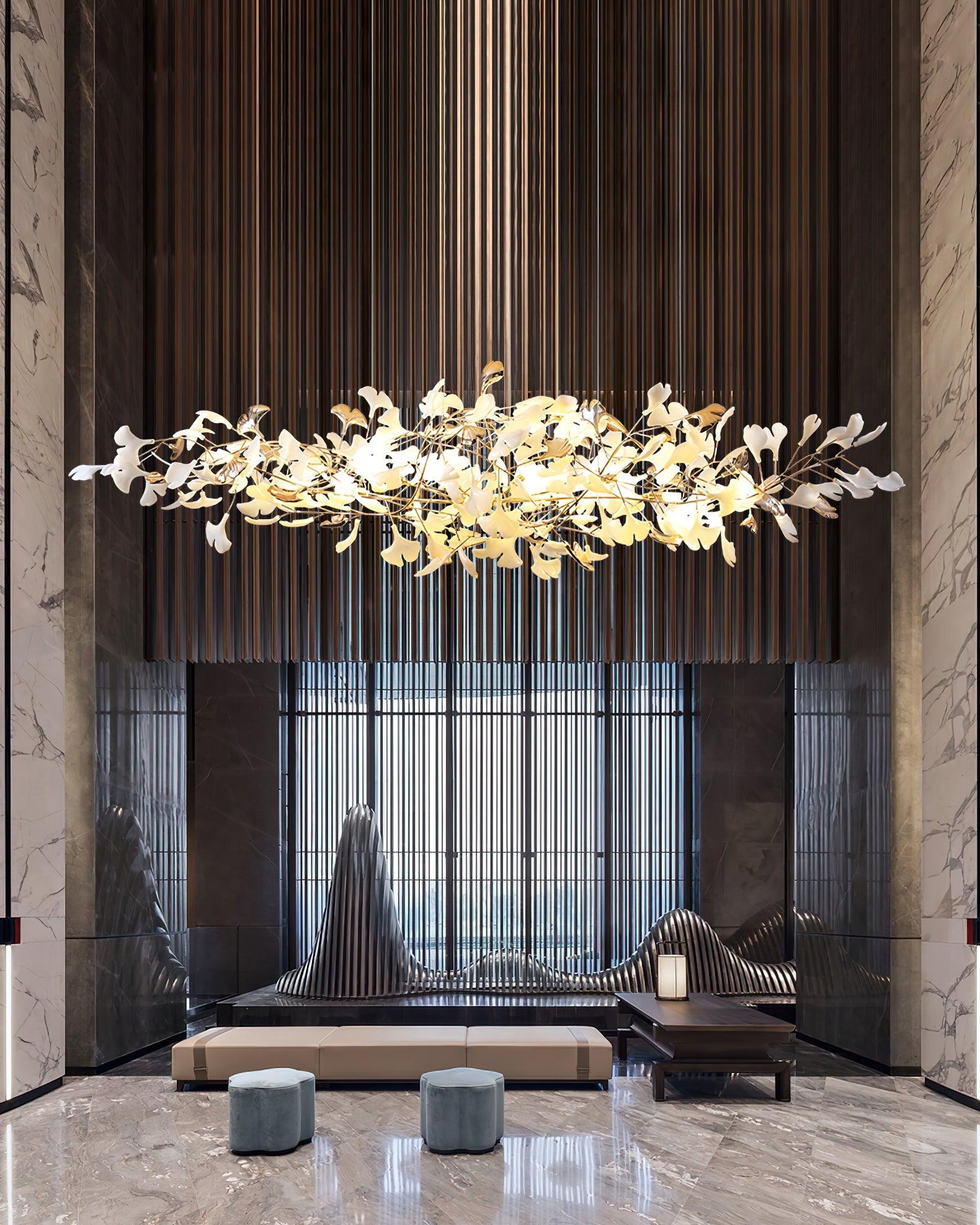 Unoryra Postmodern Luxury Ginkgo Cloud Ceramics Metal Chandelier - Blowlighting