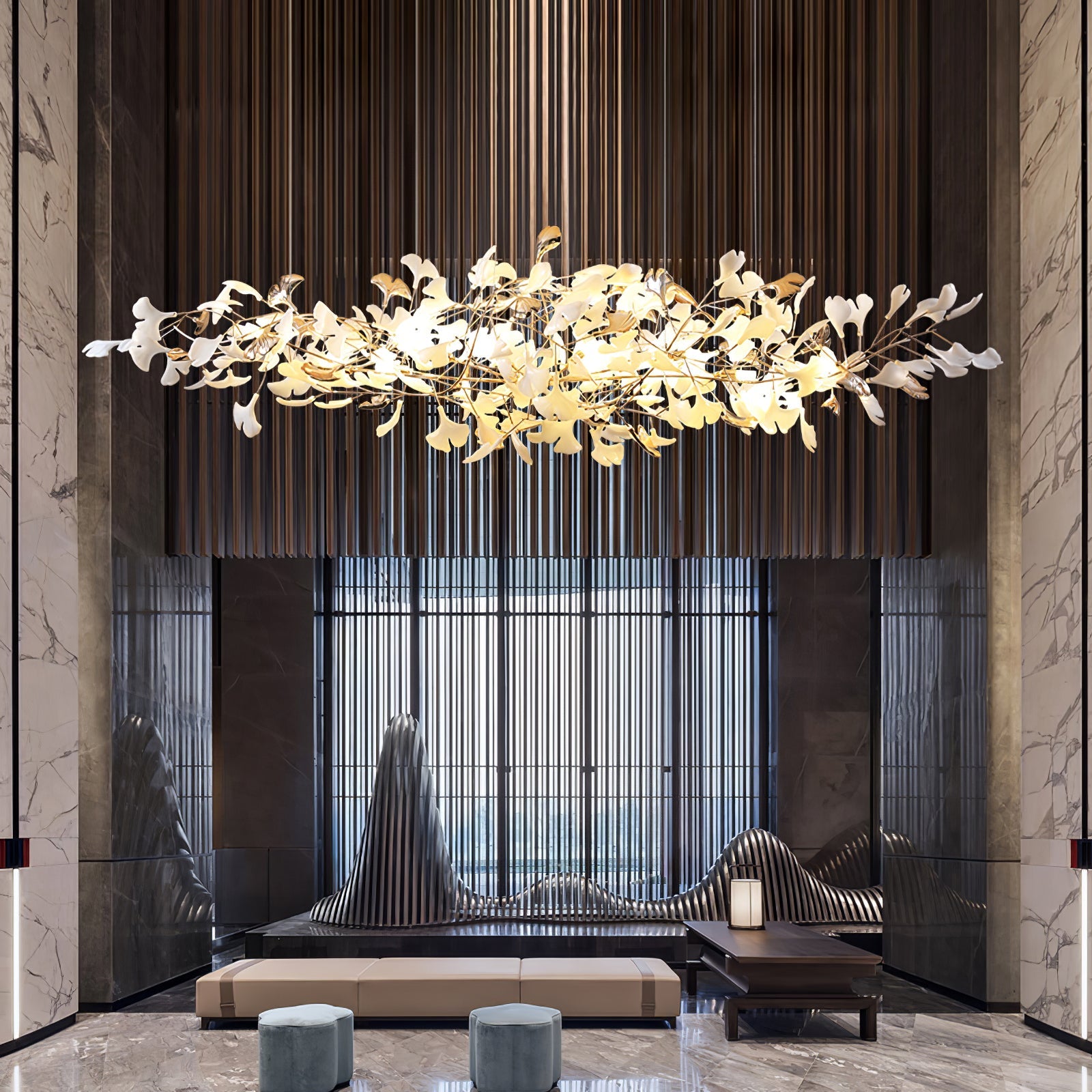 Unoryra Postmodern Luxury Ginkgo Cloud Ceramics Metal Chandelier - Blowlighting