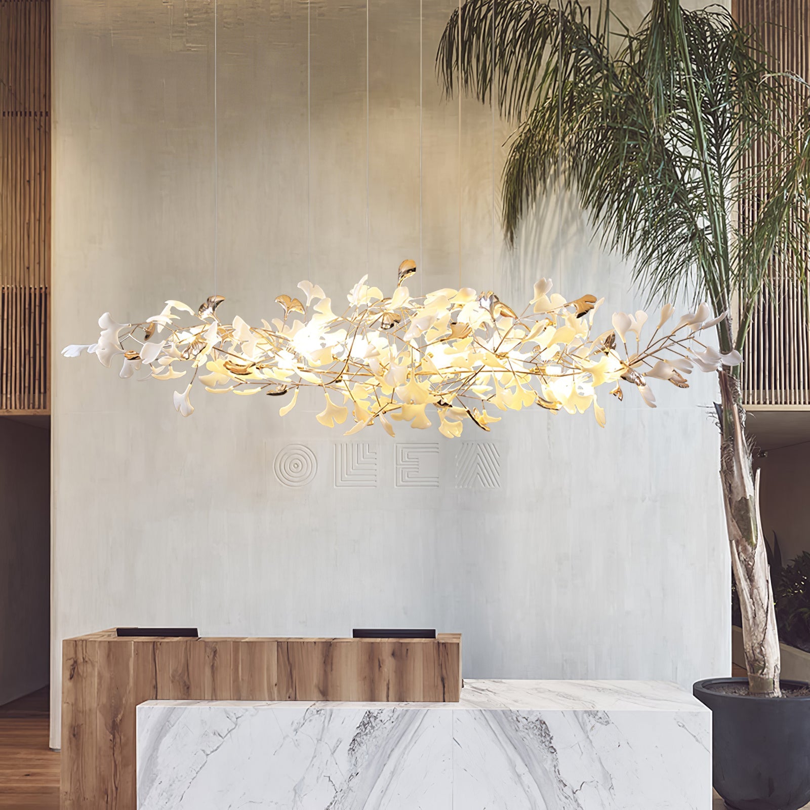 Unoryra Postmodern Luxury Ginkgo Cloud Ceramics Metal Chandelier - Blowlighting
