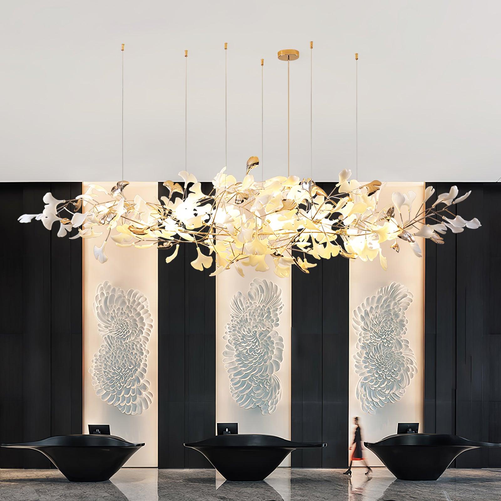 Unoryra Postmodern Luxury Ginkgo Cloud Ceramics Metal Chandelier - Blowlighting