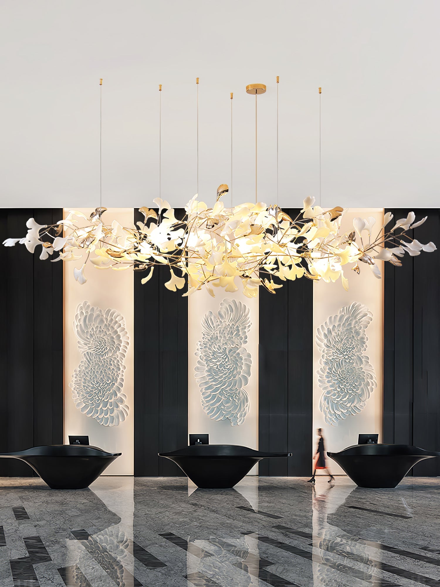 Unoryra Postmodern Luxury Ginkgo Cloud Ceramics Metal Chandelier - Blowlighting