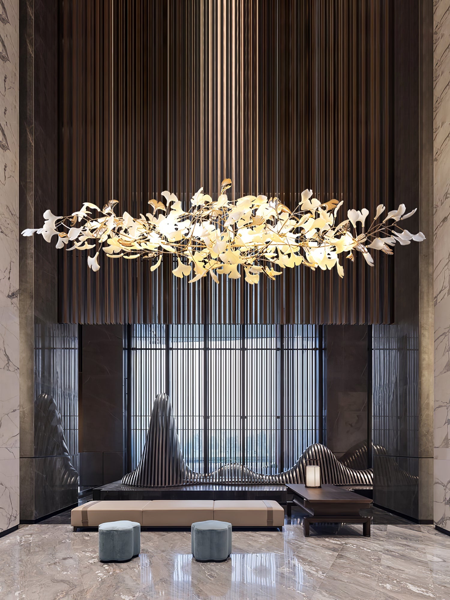 Unoryra Postmodern Luxury Ginkgo Cloud Ceramics Metal Chandelier - Blowlighting