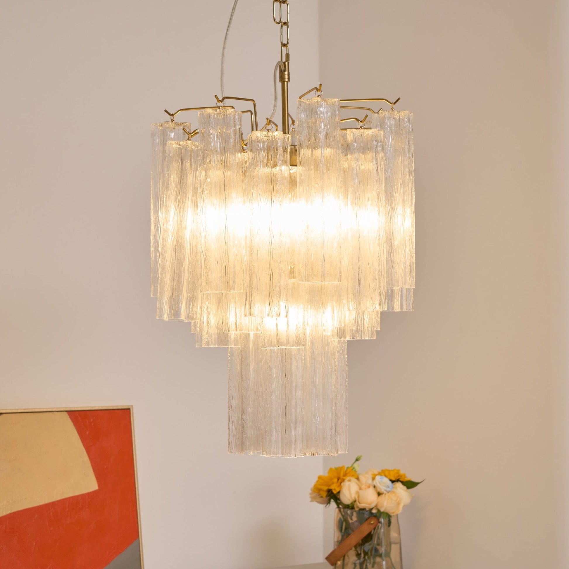 Aurora Chandelier Clear Murano Glass Tube Tiered Modern - Blowlighting