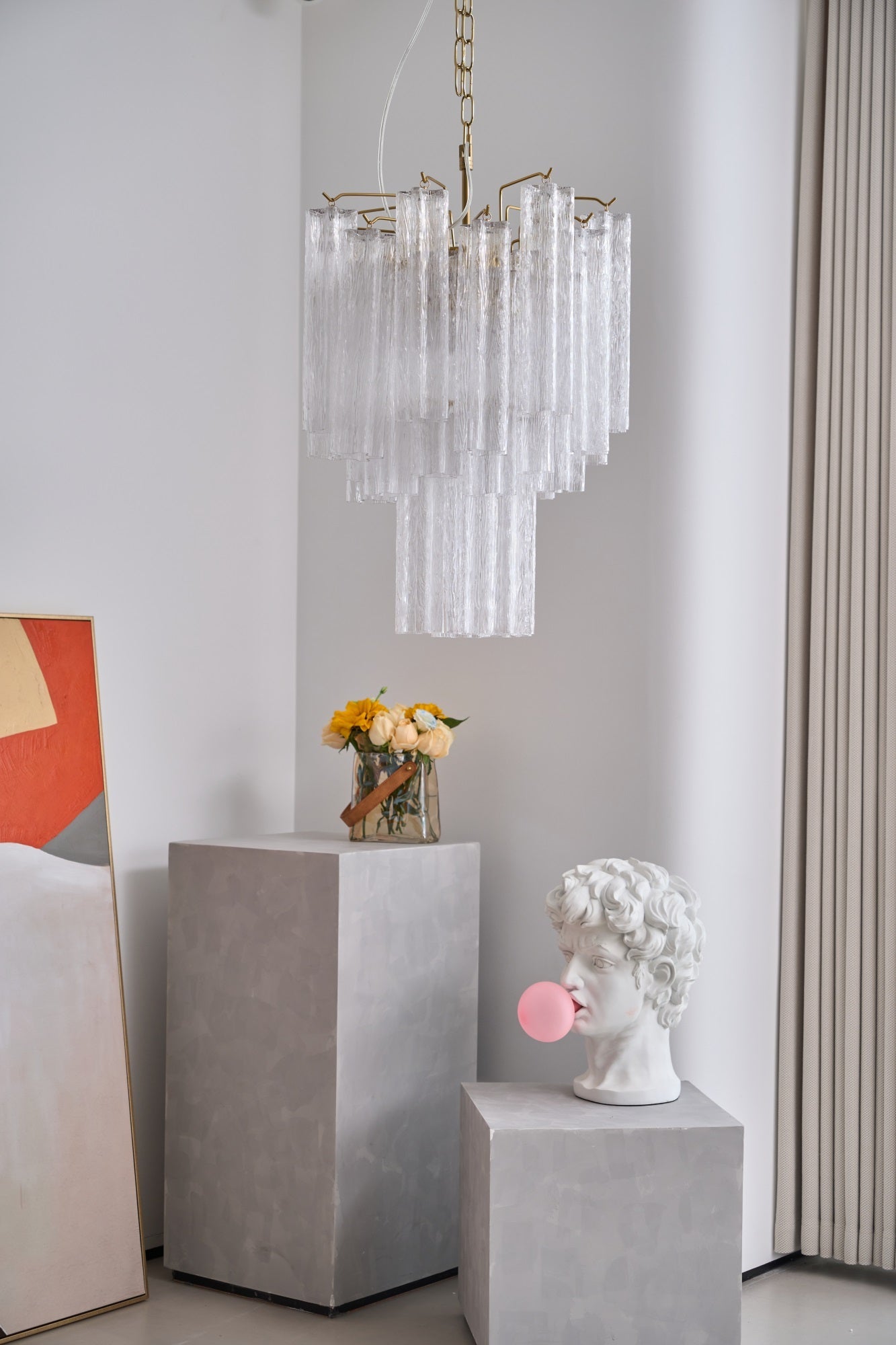 Aurora Chandelier Clear Murano Glass Tube Tiered Modern - Blowlighting
