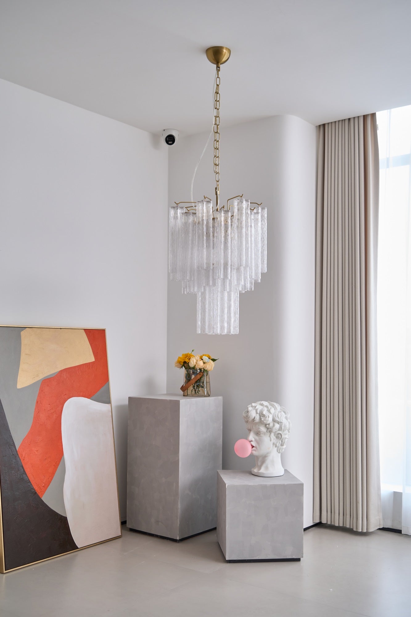 Aurora Chandelier Clear Murano Glass Tube Tiered Modern - Blowlighting