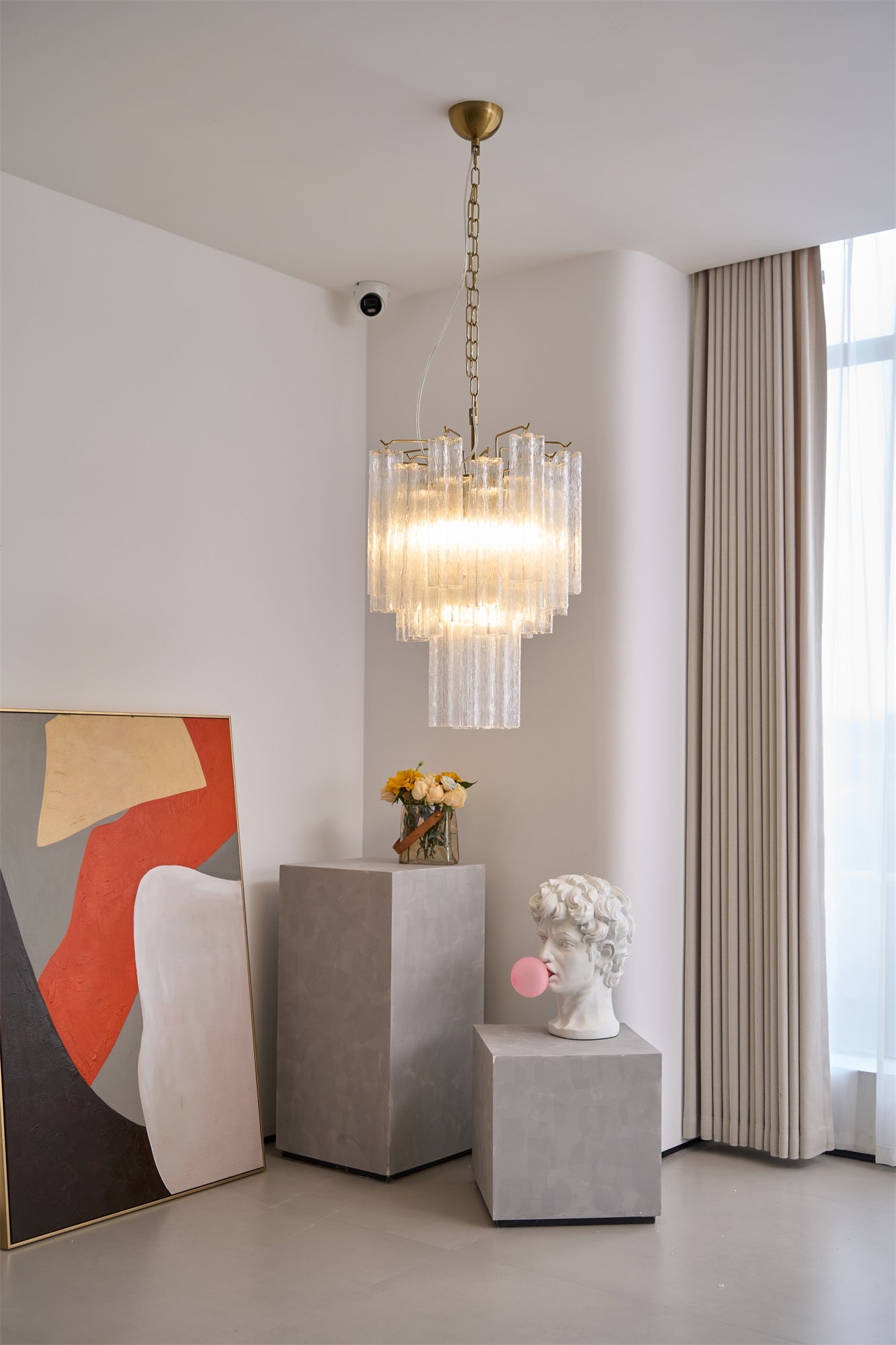 Aurora Chandelier Clear Murano Glass Tube Tiered Modern - Blowlighting