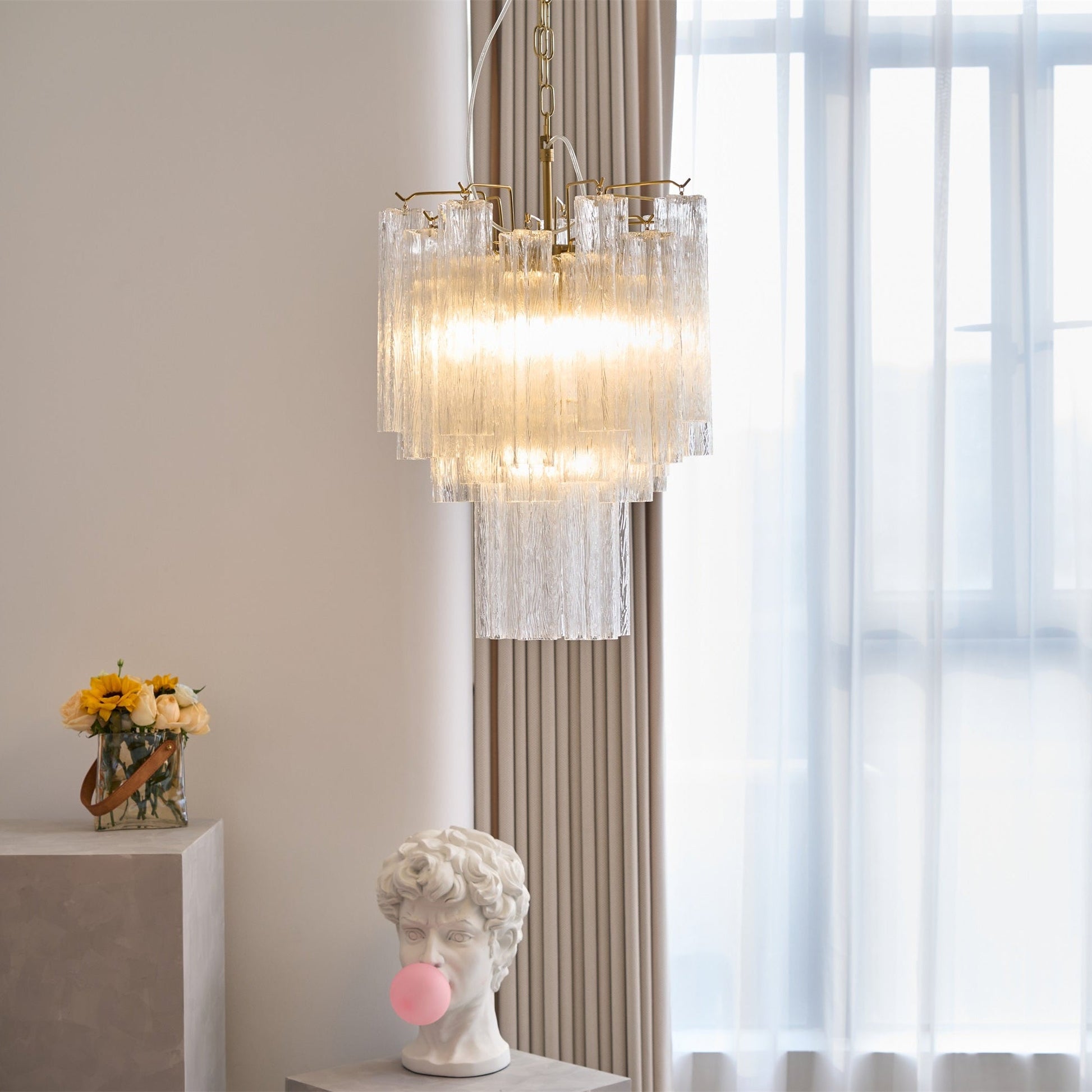 Aurora Chandelier Clear Murano Glass Tube Tiered Modern - Blowlighting