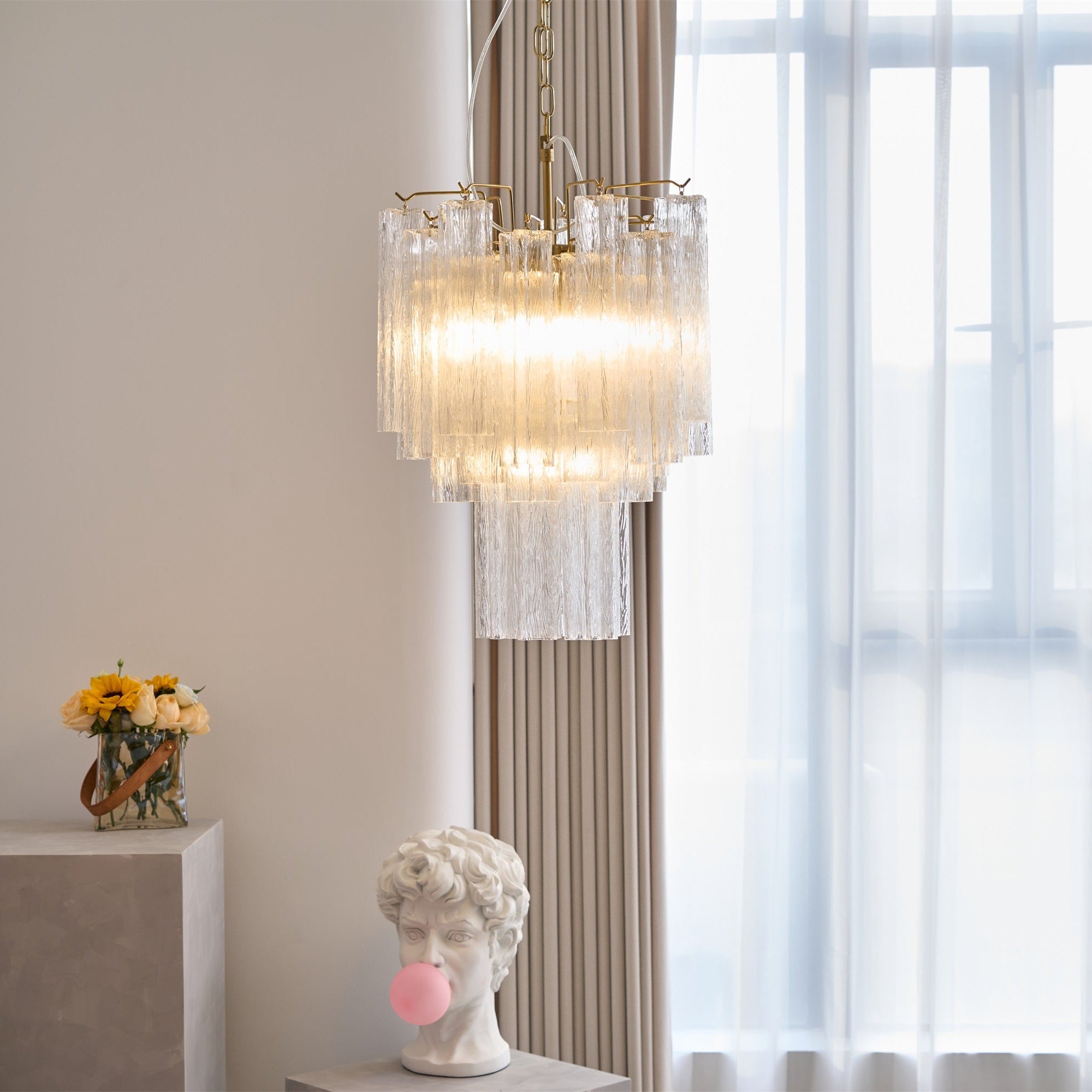 Aurora Chandelier Clear Murano Glass Tube Tiered Modern - Blowlighting