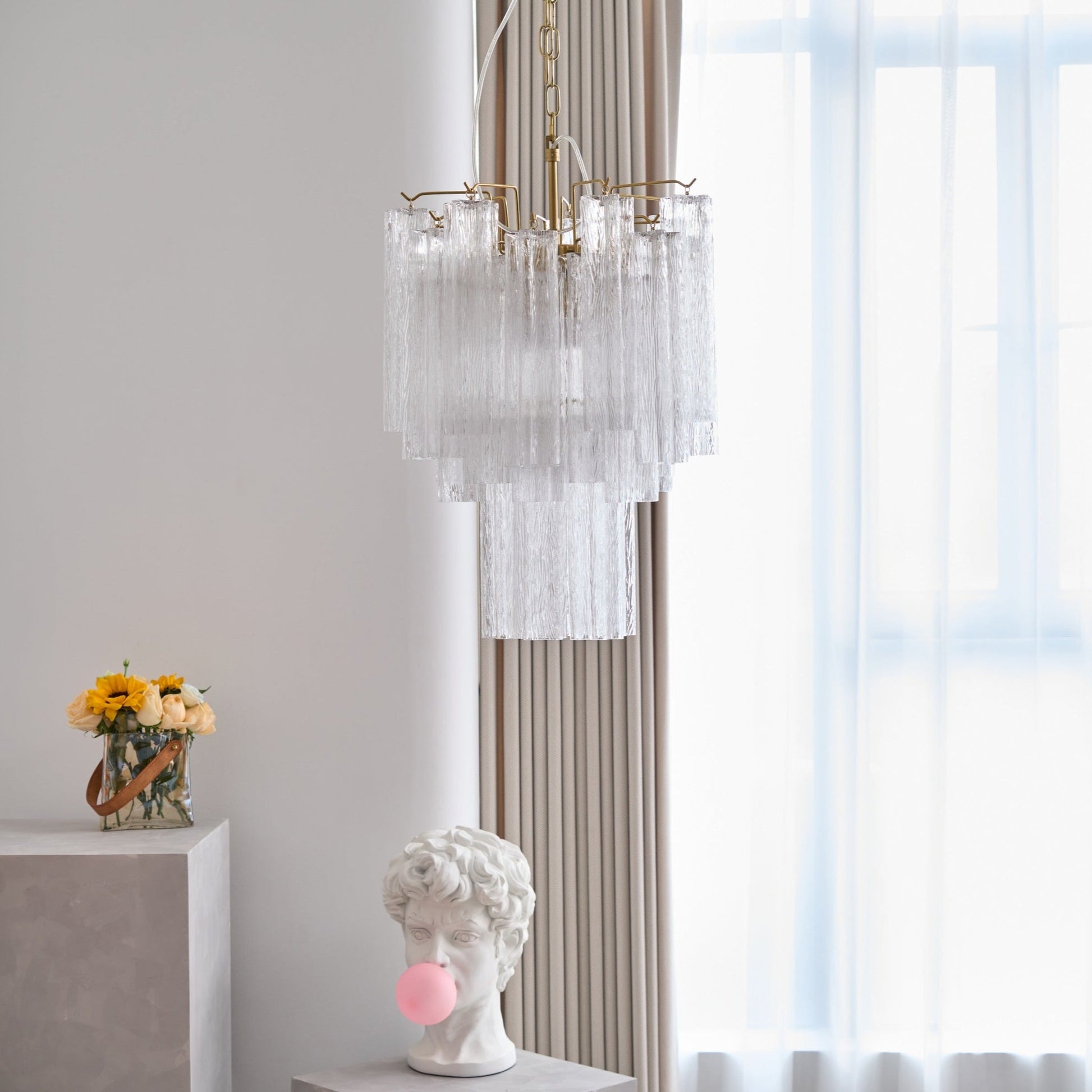 Aurora Chandelier Clear Murano Glass Tube Tiered Modern - Blowlighting