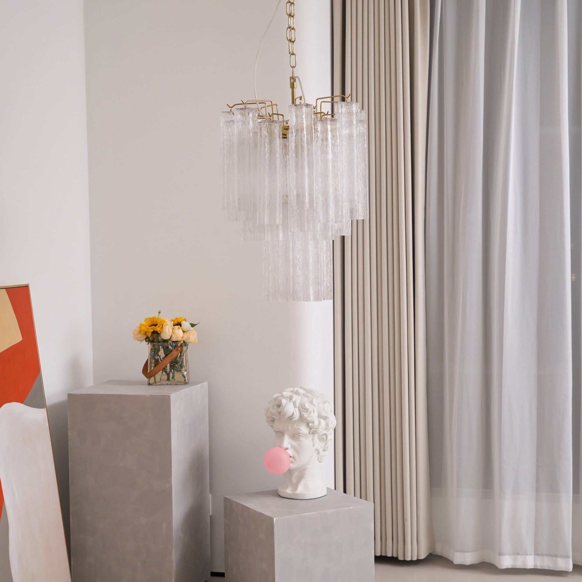 Aurora Chandelier Clear Murano Glass Tube Tiered Modern - Blowlighting