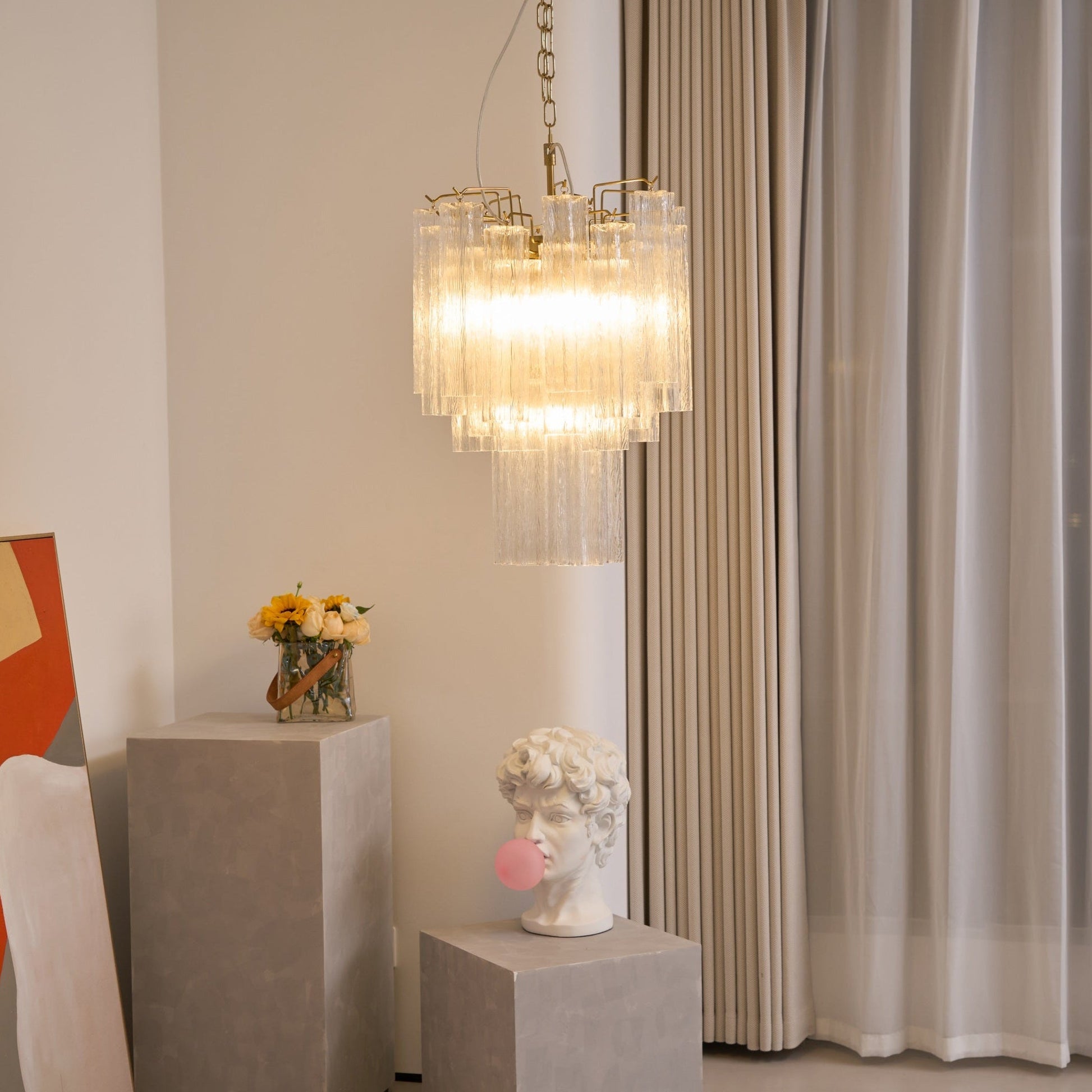Aurora Chandelier Clear Murano Glass Tube Tiered Modern - Blowlighting