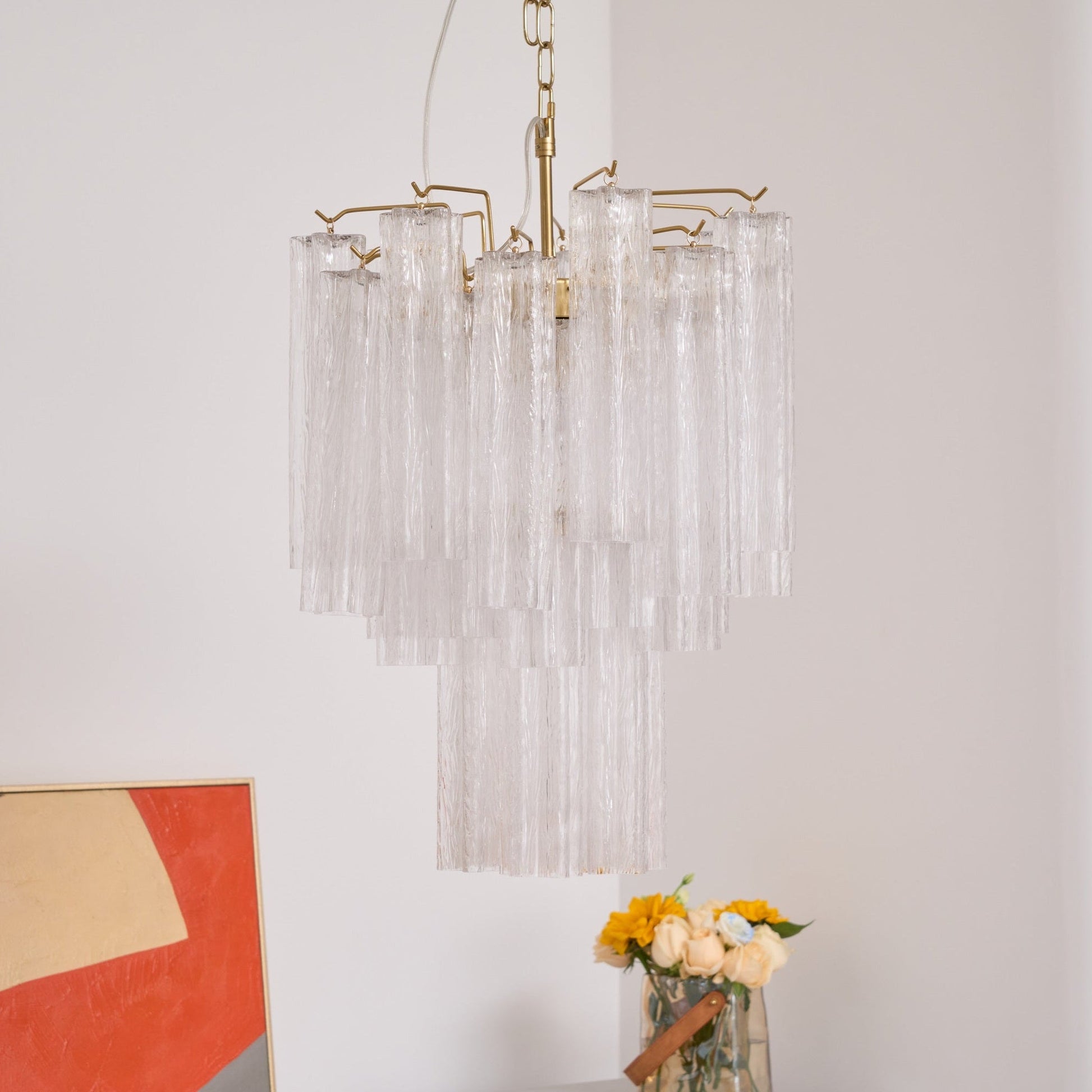 Aurora Chandelier Clear Murano Glass Tube Tiered Modern - Blowlighting
