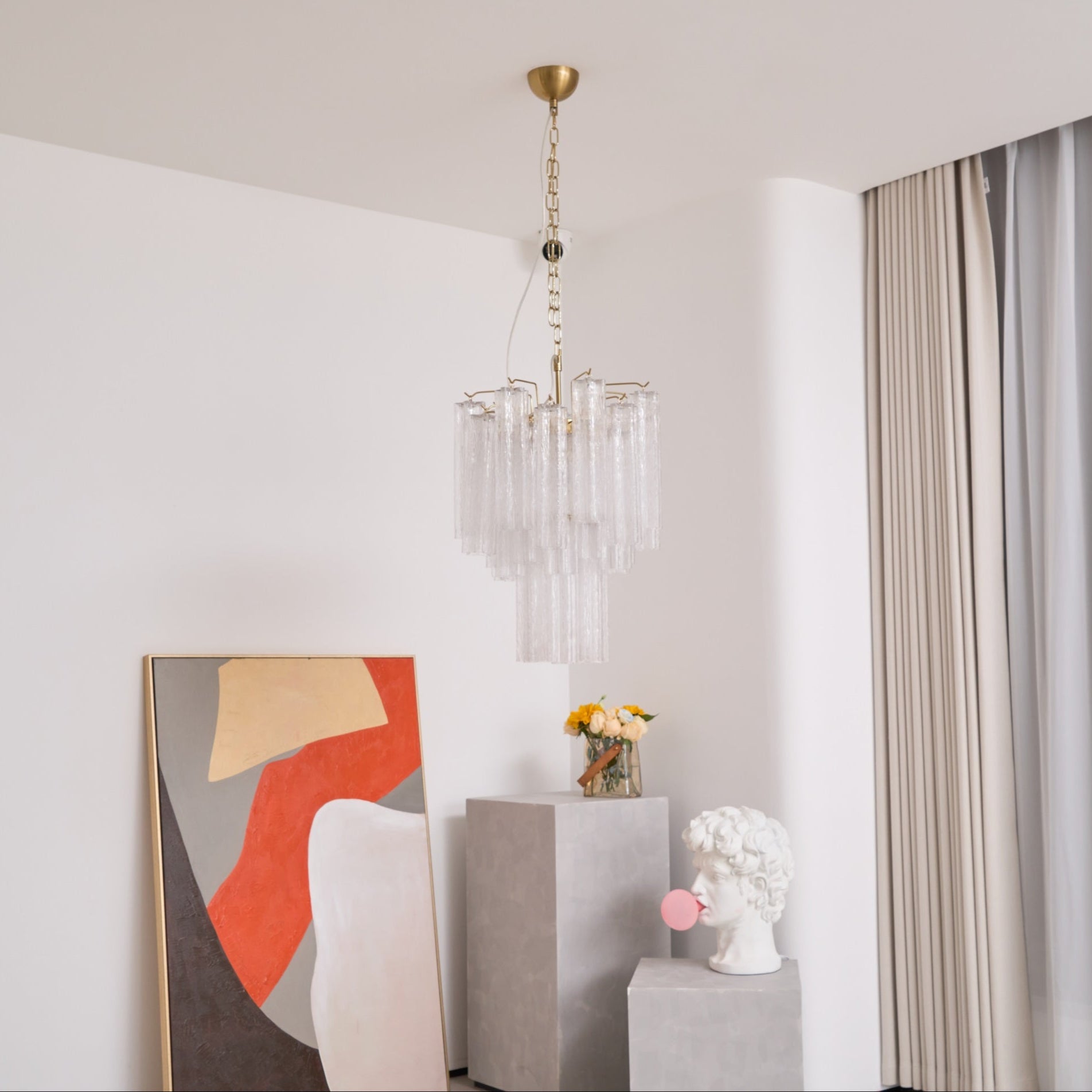 Aurora Chandelier Clear Murano Glass Tube Tiered Modern - Blowlighting