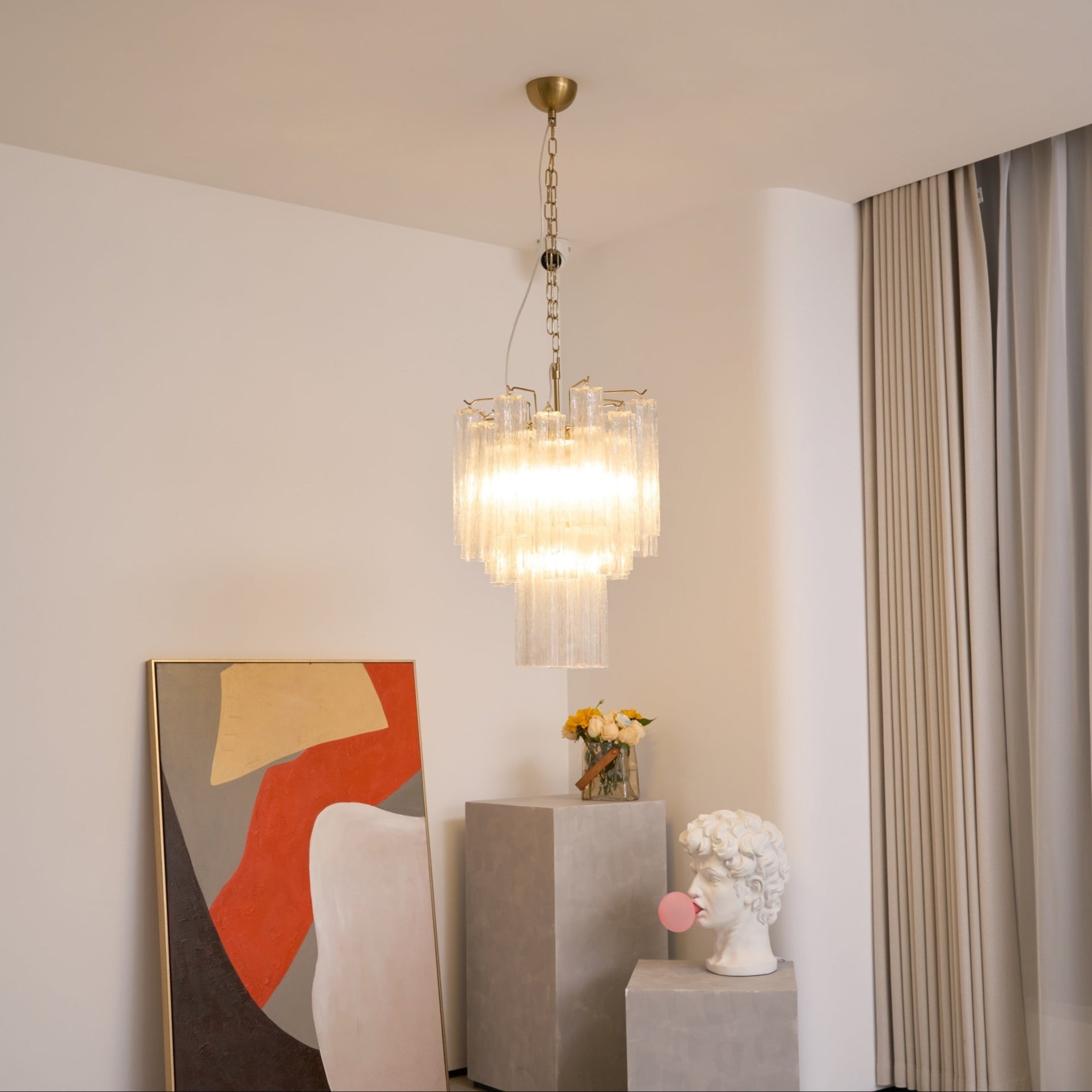 Aurora Chandelier Clear Murano Glass Tube Tiered Modern - Blowlighting