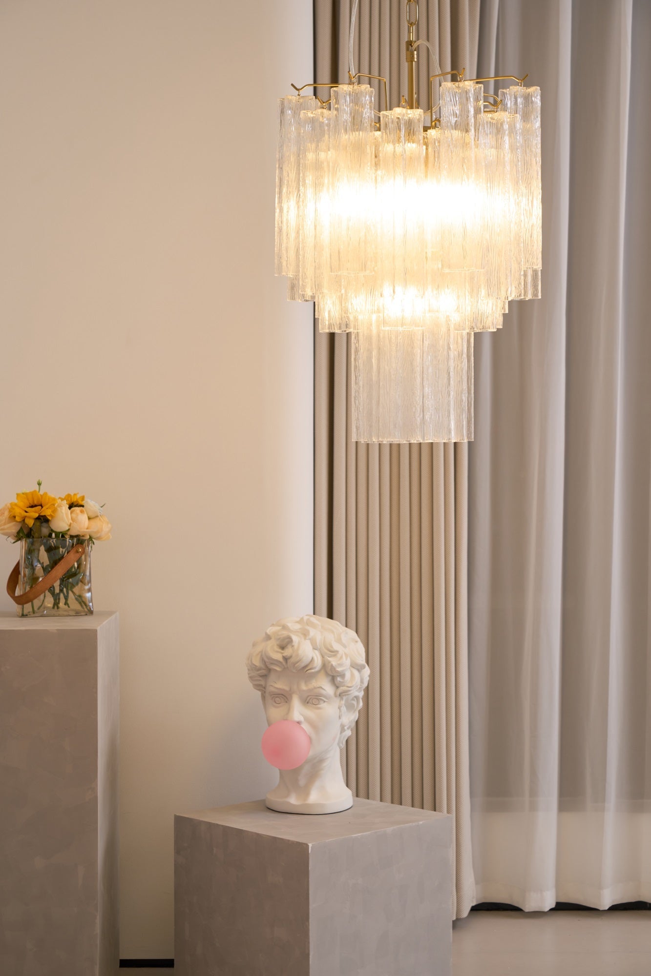 Aurora Chandelier Clear Murano Glass Tube Tiered Modern - Blowlighting