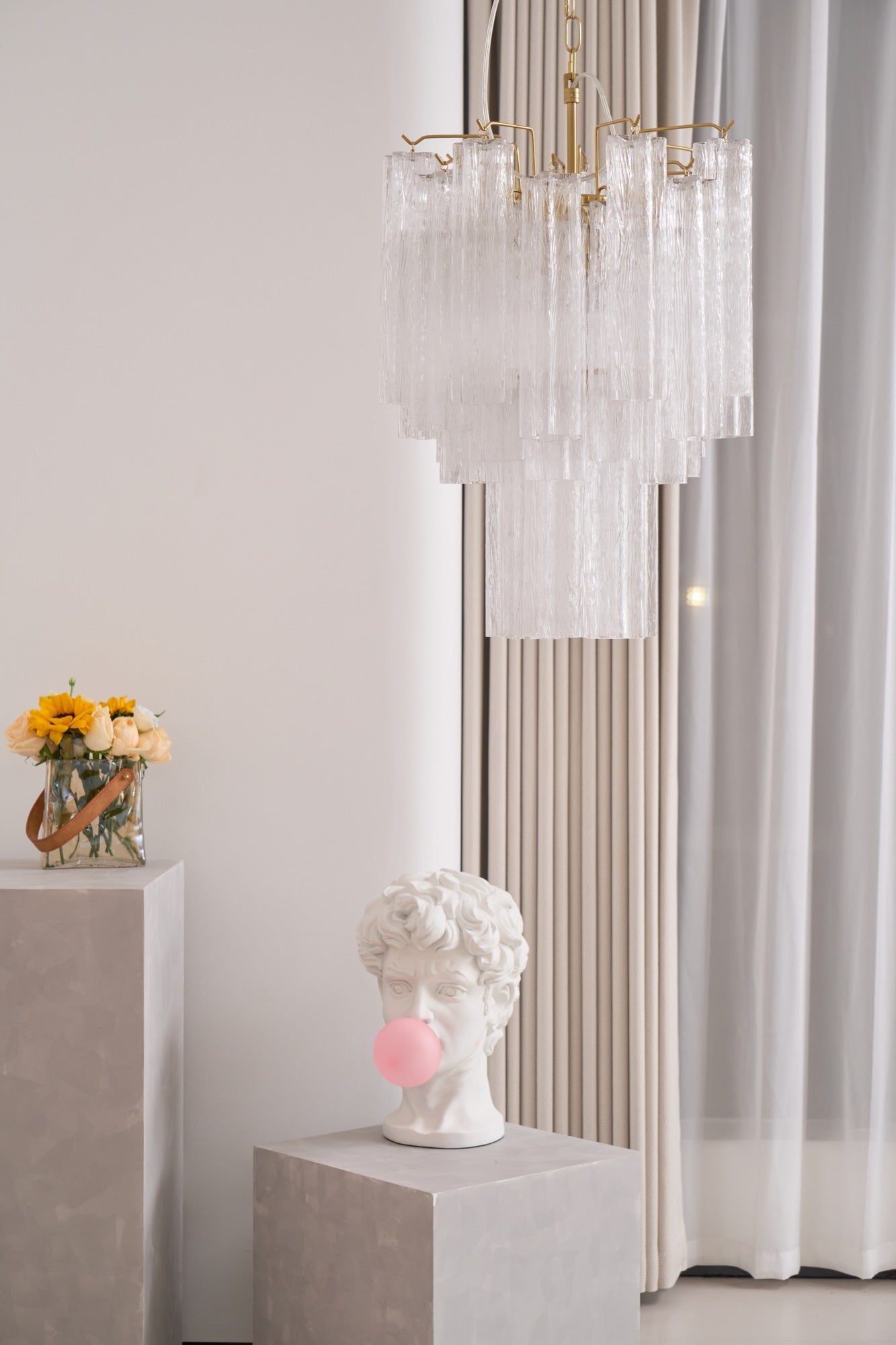 Aurora Chandelier Clear Murano Glass Tube Tiered Modern - Blowlighting