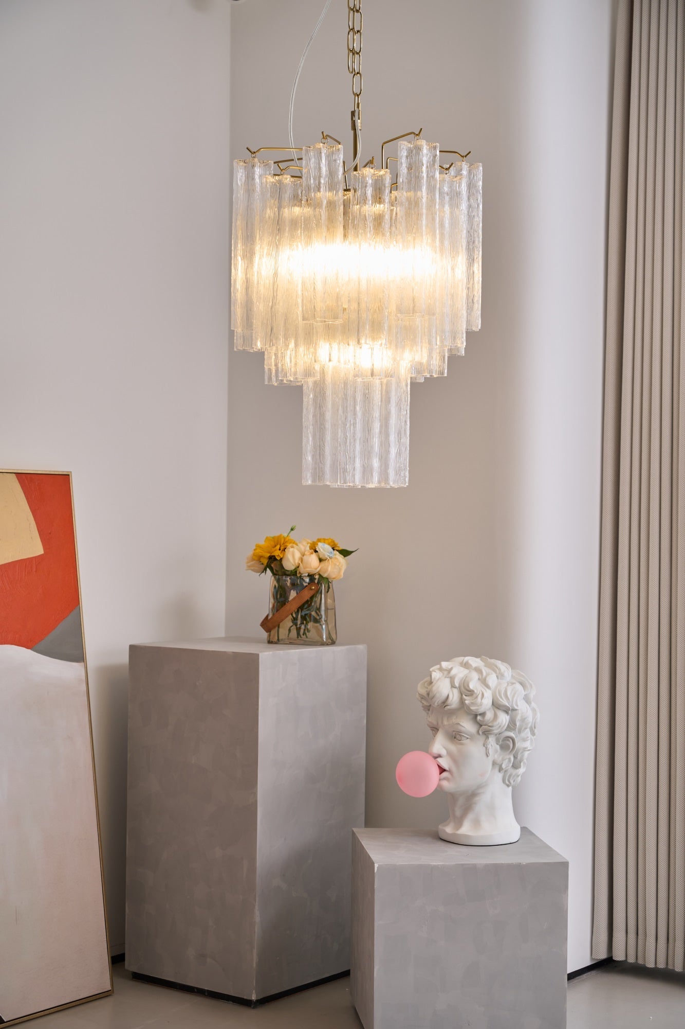 Aurora Chandelier Clear Murano Glass Tube Tiered Modern - Blowlighting