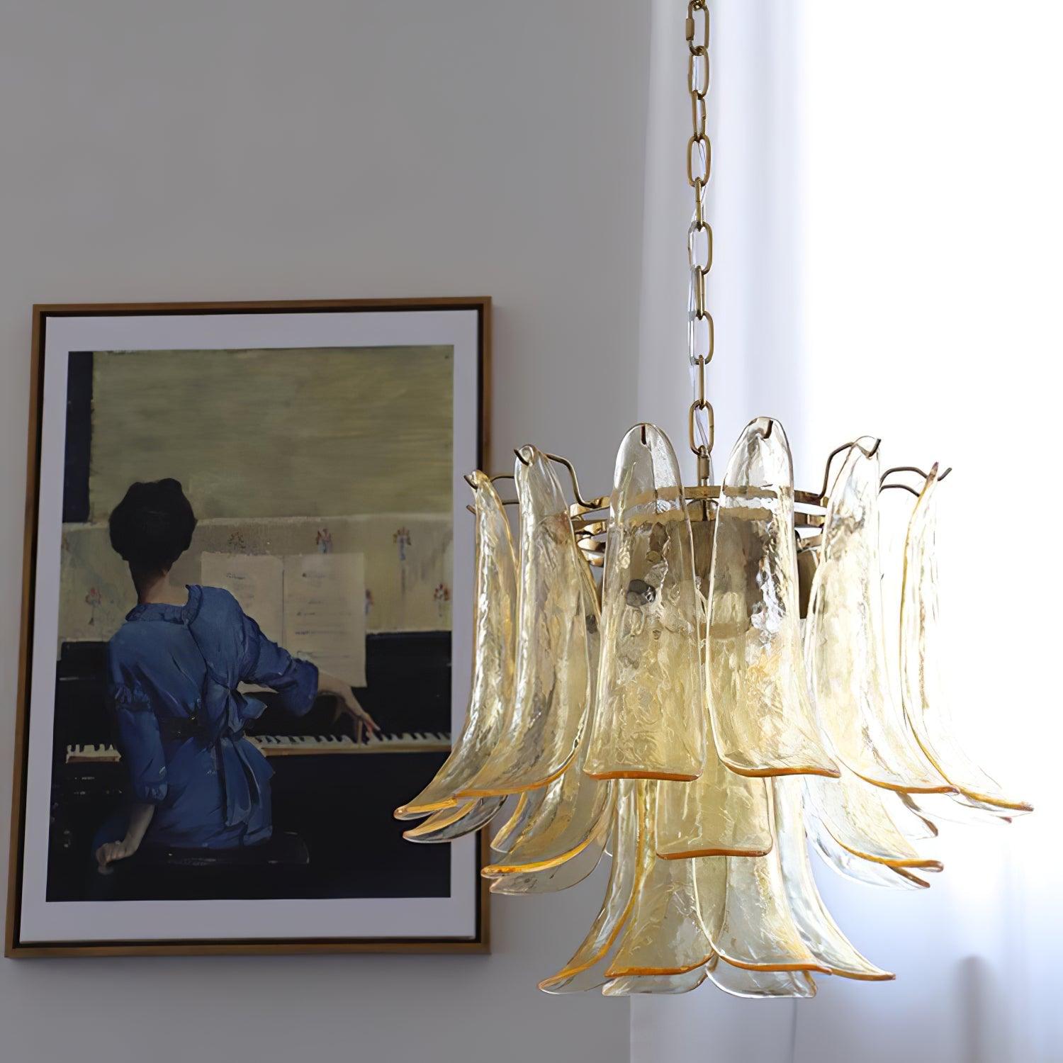 Aurora Chandelier Murano Glass Leaf Golden - Blowlighting