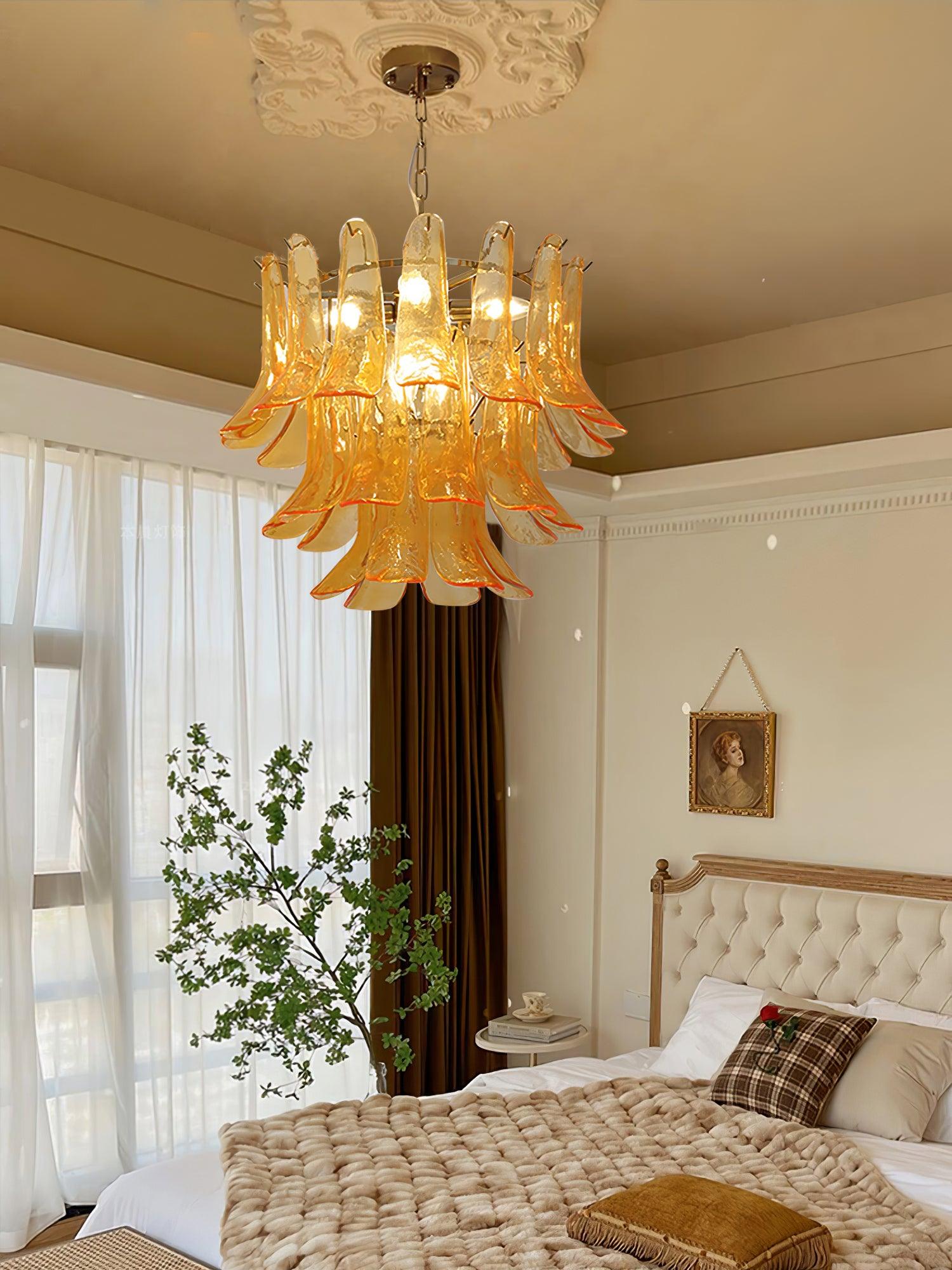 Aurora Chandelier Murano Glass Leaf Golden - Blowlighting