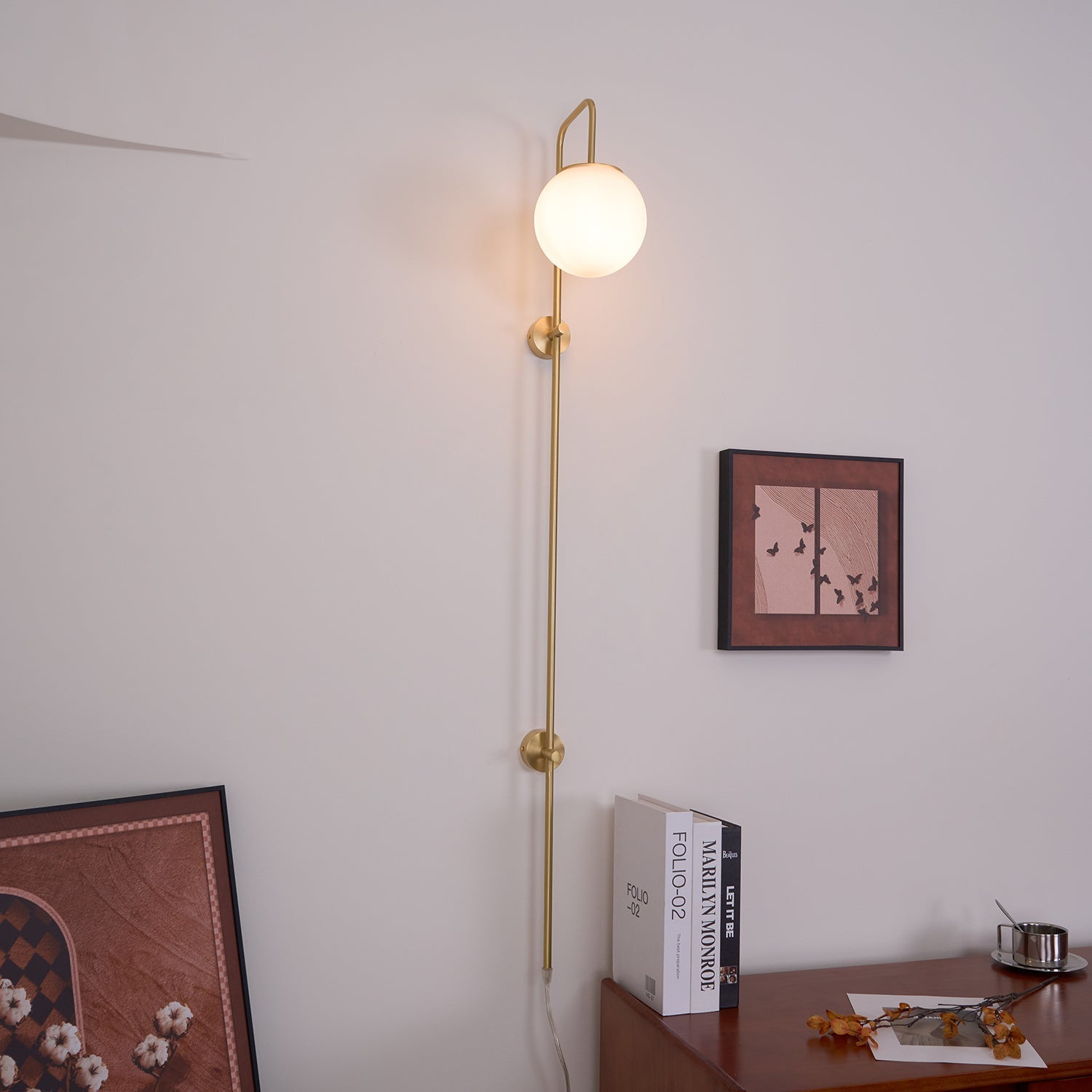 Globe Brass Plug-in Wall Sconce - Blowlighting