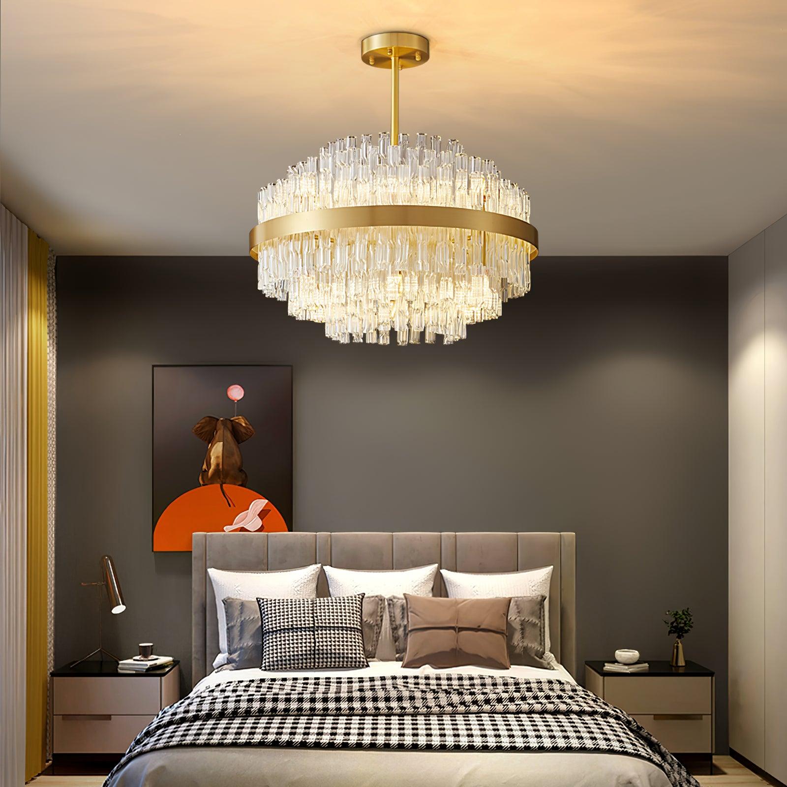 Gold & Clear Rod Chandelier - Blowlighting
