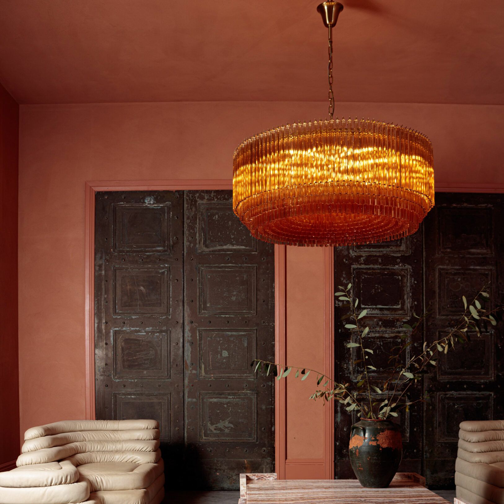 Aurora Chandelier Amber Drum Glass - Blowlighting