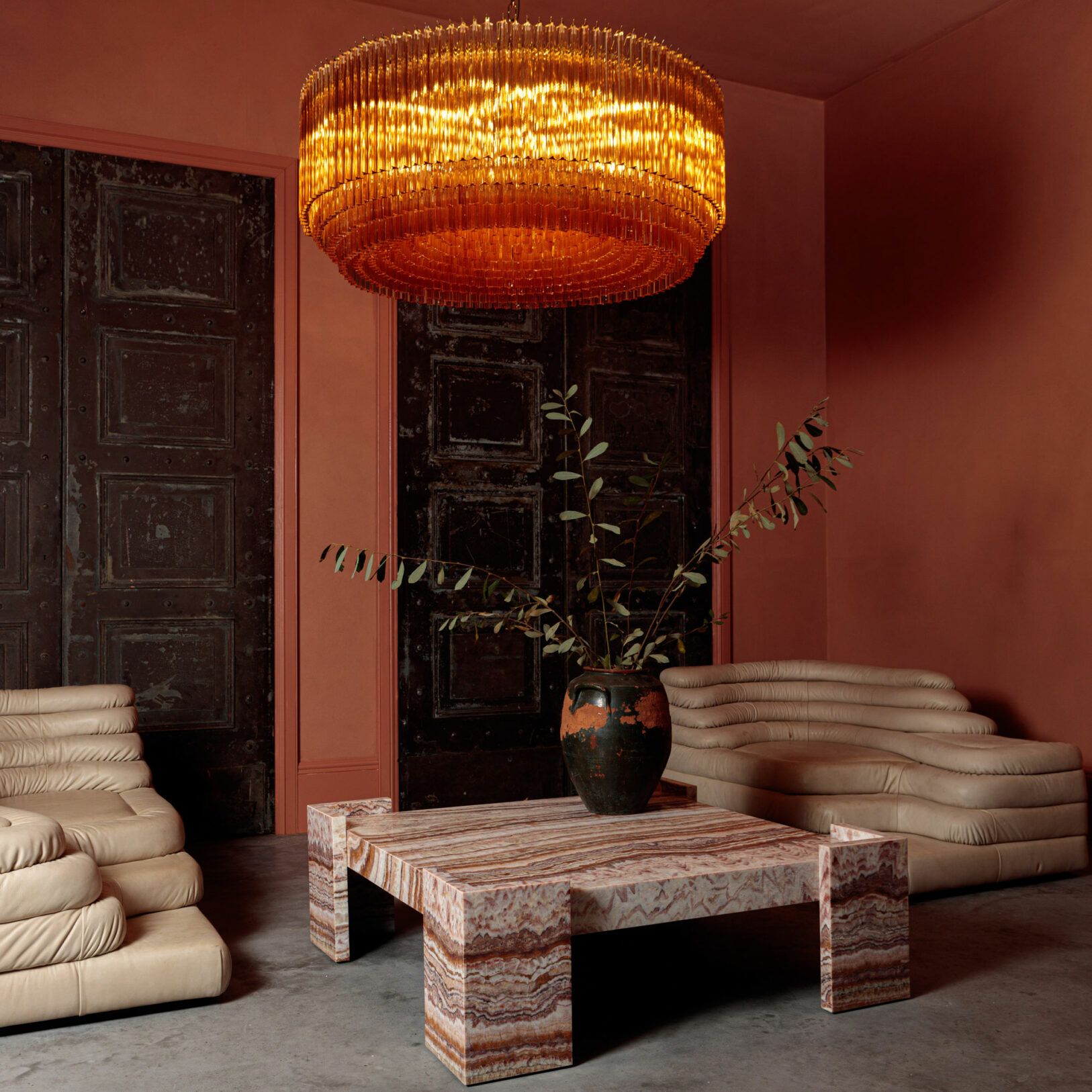 Aurora Chandelier Amber Drum Glass - Blowlighting