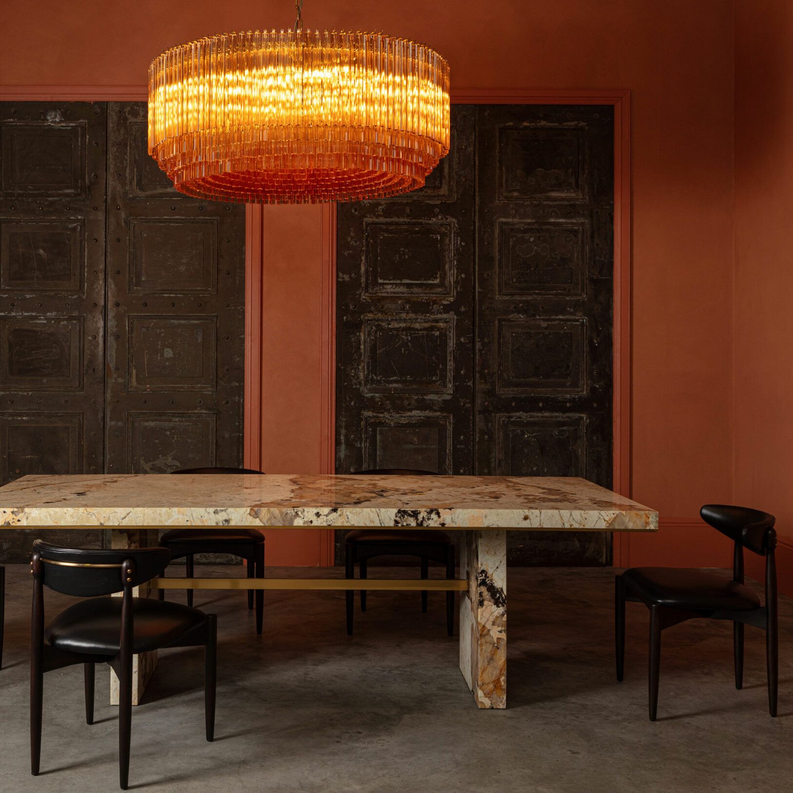 Aurora Chandelier Amber Drum Glass - Blowlighting