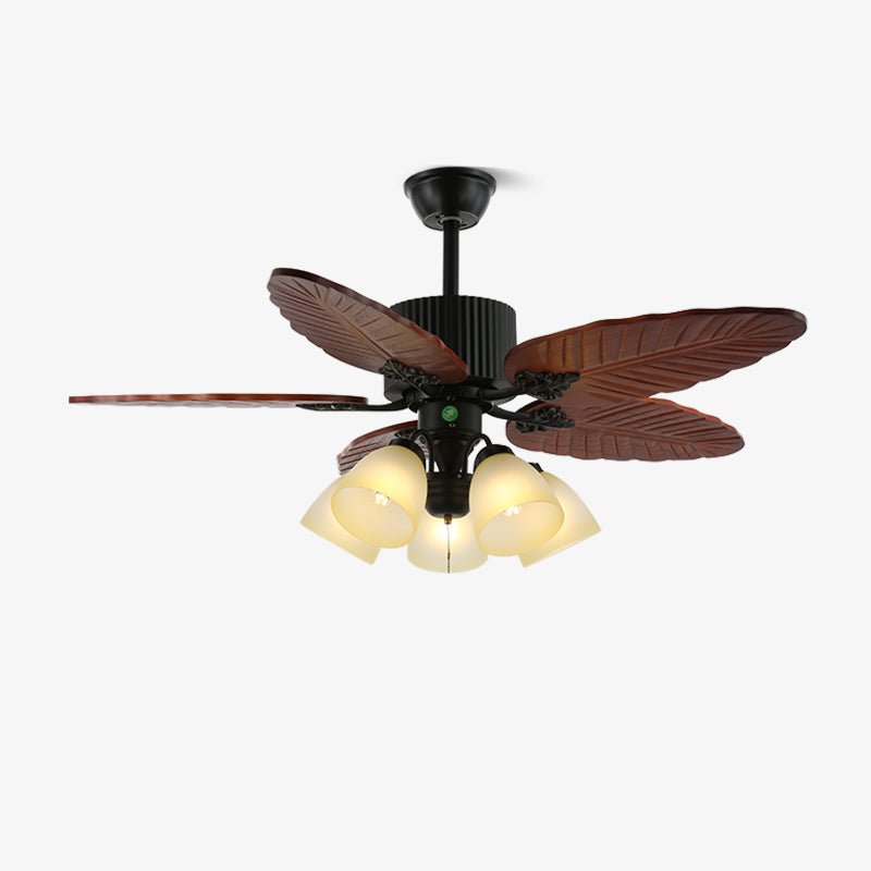 Elara Tropical Wood Glass Ceiling Fan Light - Blowlighting