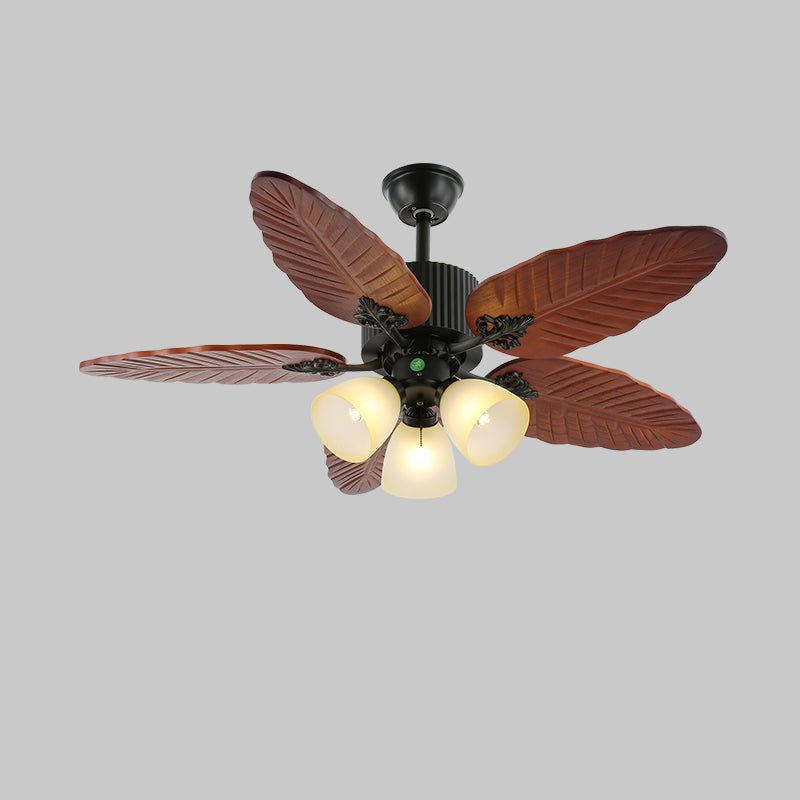 Elara Tropical Wood Glass Ceiling Fan Light - Blowlighting
