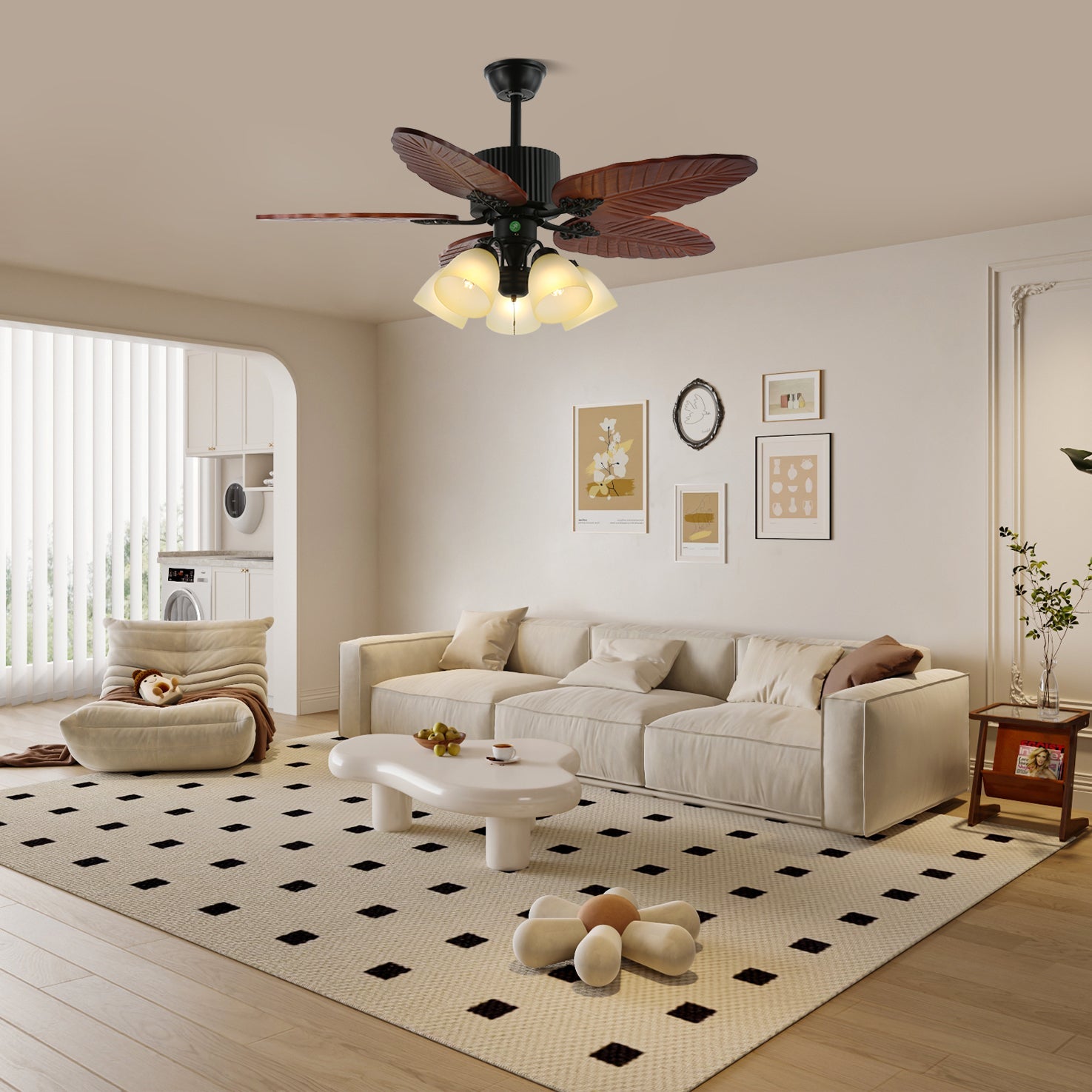 Elara Tropical Wood Glass Ceiling Fan Light - Blowlighting