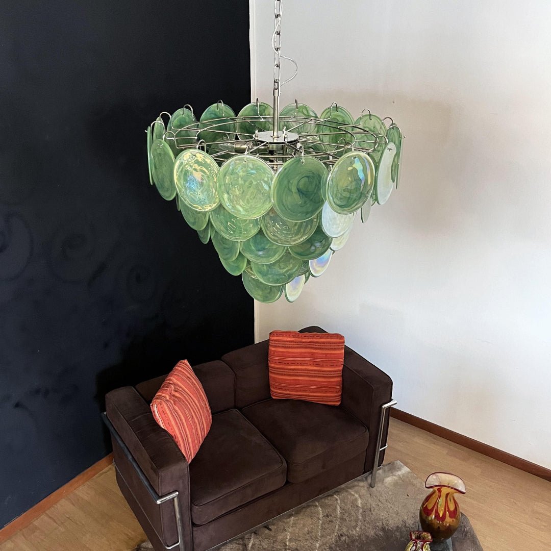 Aurora Chandelier Green Murano Glass Disc Contemporary - Blowlighting