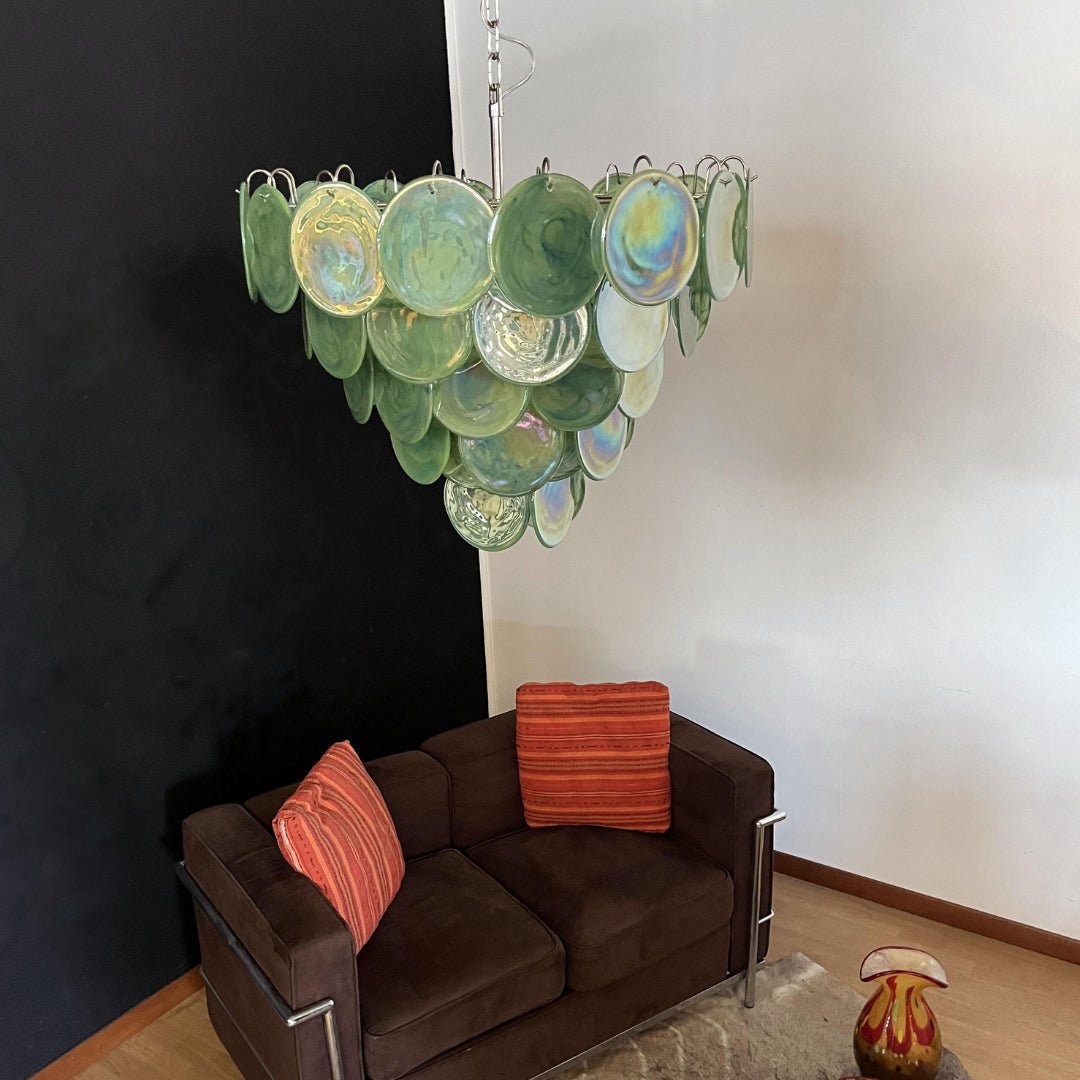 Aurora Chandelier Green Murano Glass Disc Contemporary - Blowlighting