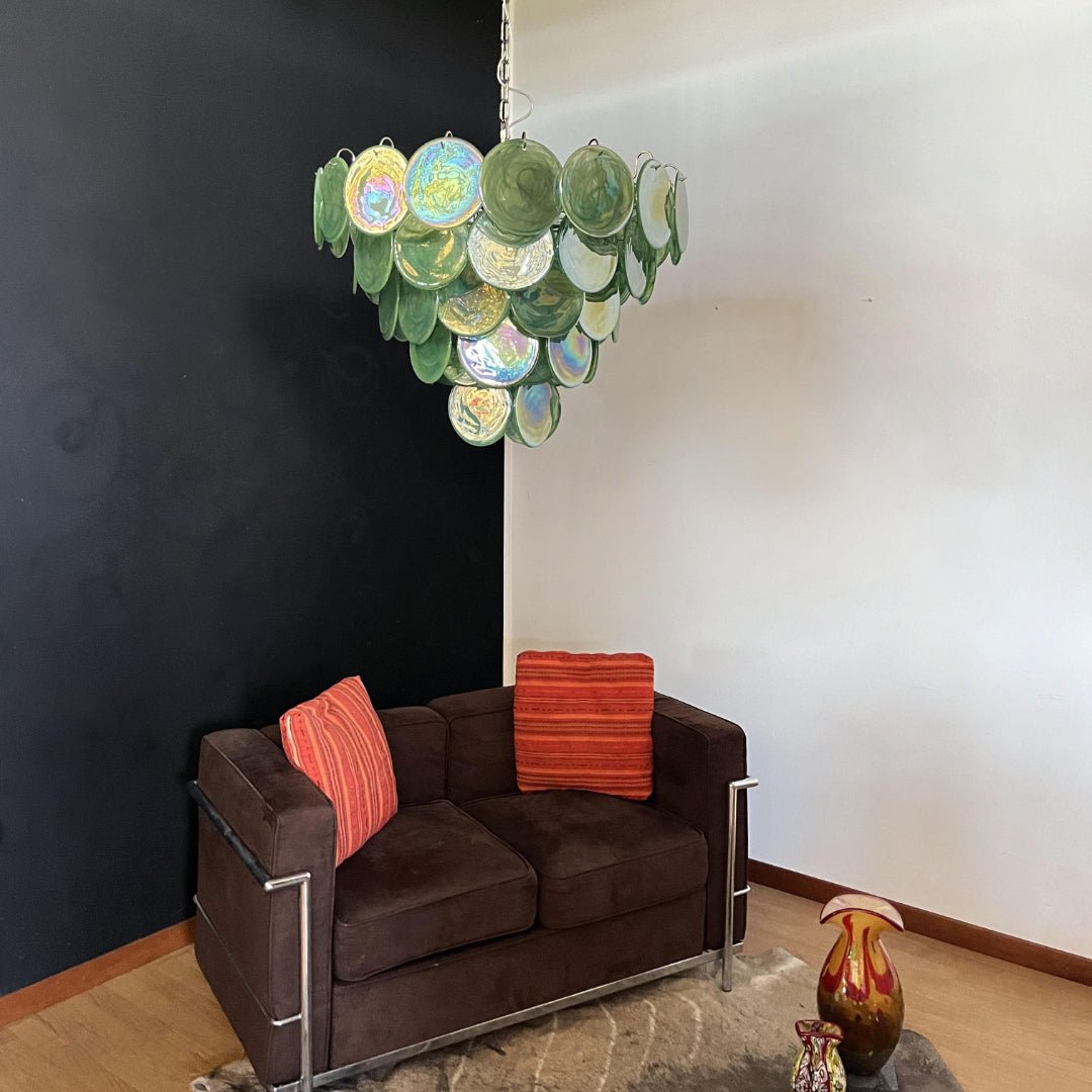 Aurora Chandelier Green Murano Glass Disc Contemporary - Blowlighting