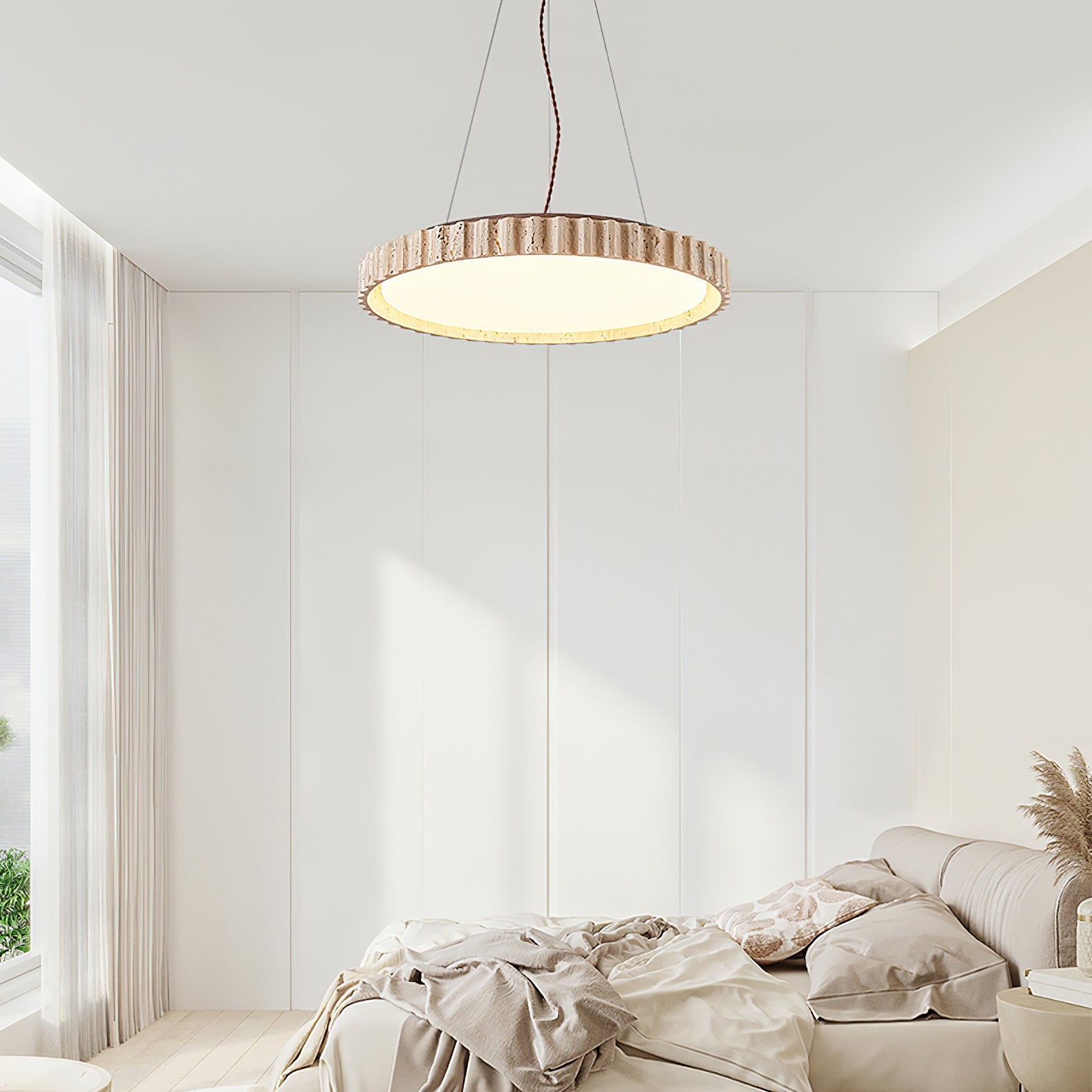 Elvenis Circular Travertine Pendant Light - Blowlighting