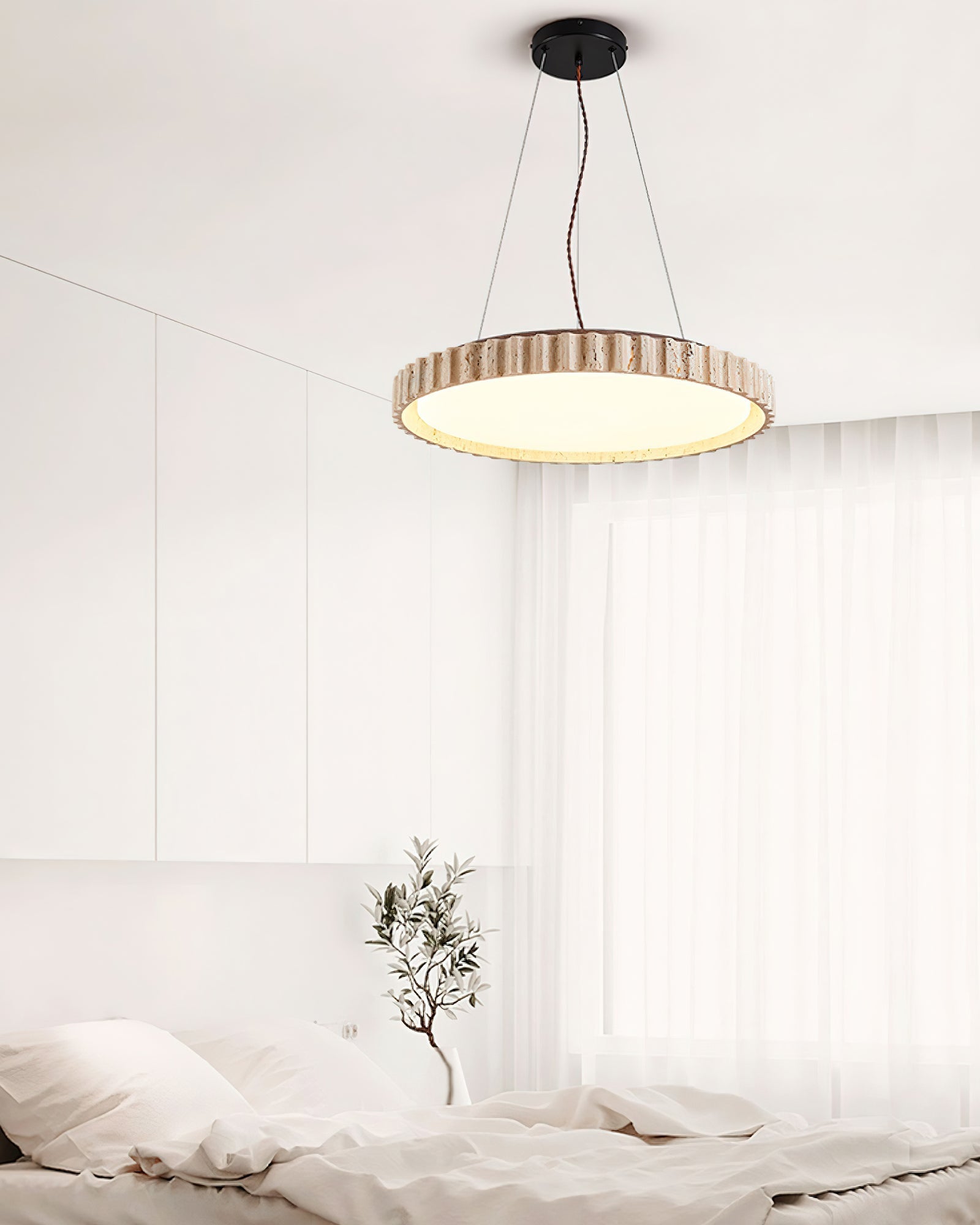 Elvenis Circular Travertine Pendant Light - Blowlighting