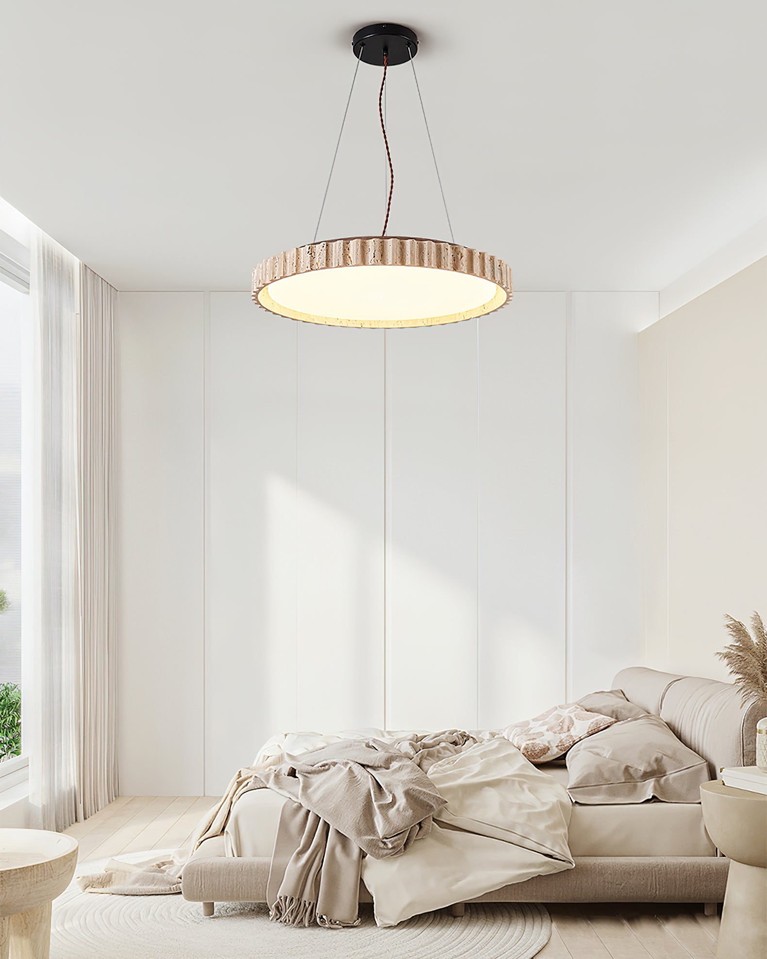 Elvenis Circular Travertine Pendant Light - Blowlighting