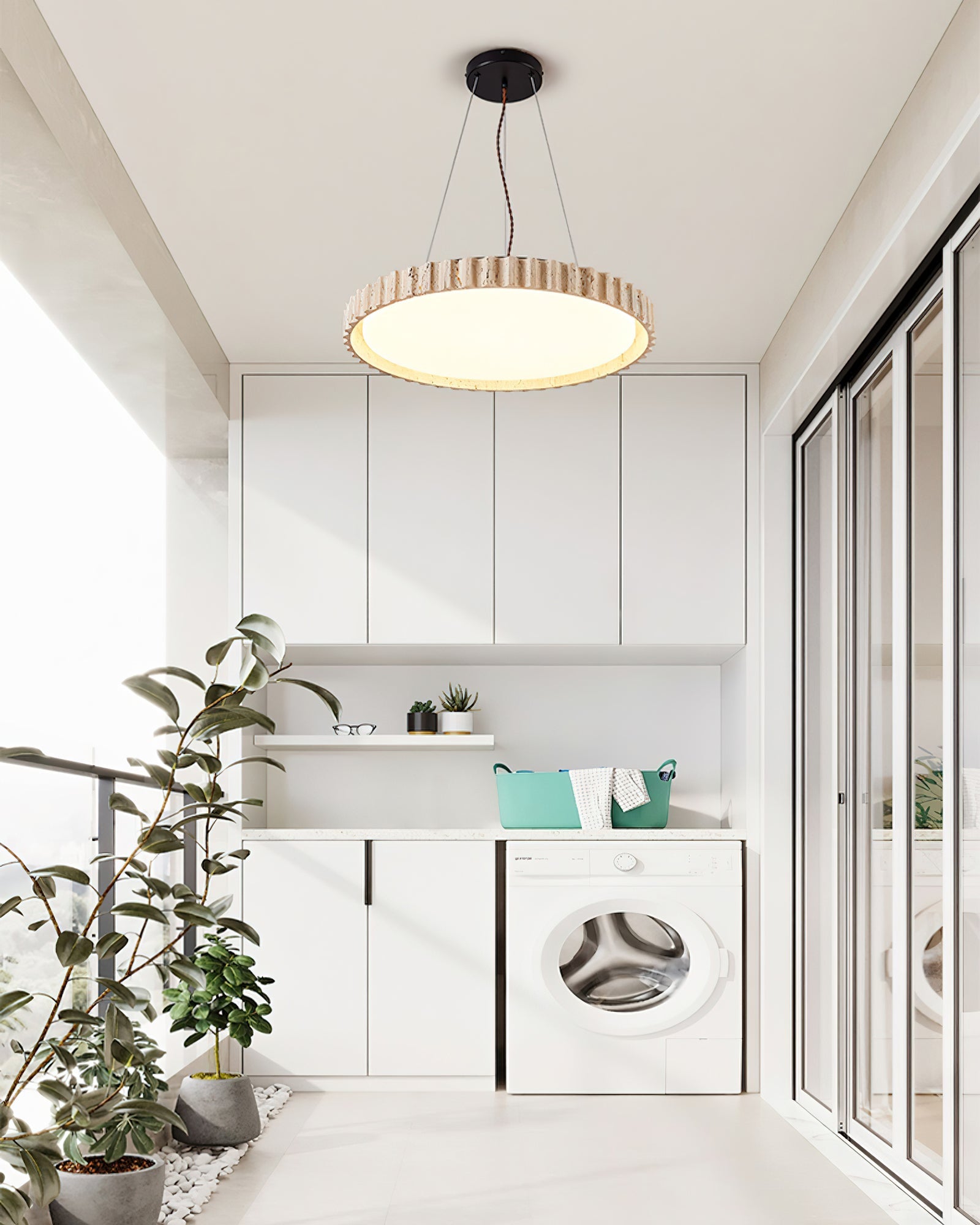 Elvenis Circular Travertine Pendant Light - Blowlighting