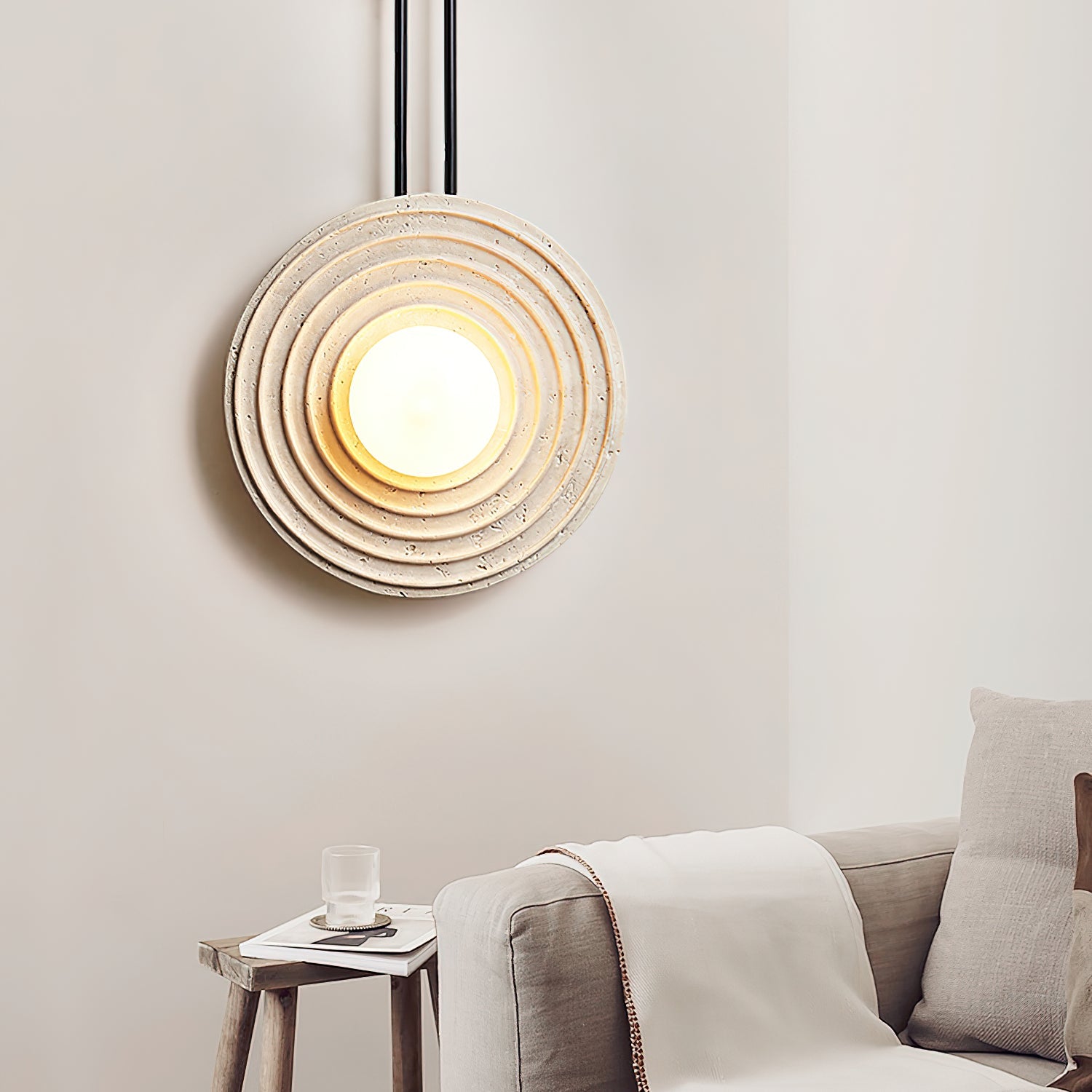 Isoror Spiral-Ring Travertine Wall Light - Blowlighting