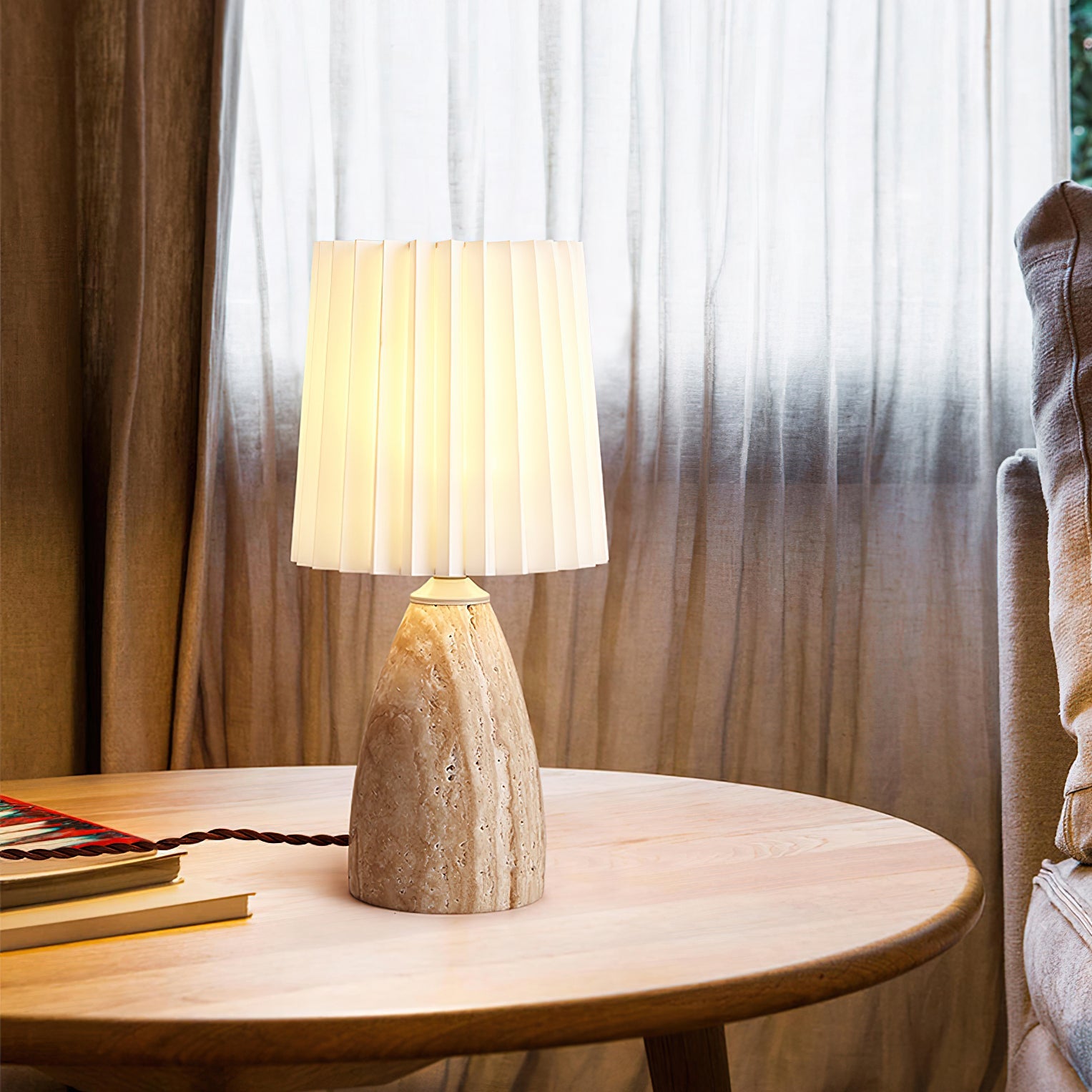 Arsorarae Pleated Travertine Table Lamp - Blowlighting