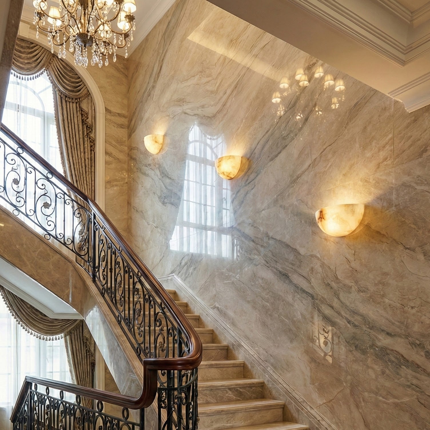 Half Bowl Contemporary Art Alabaster Wall Light